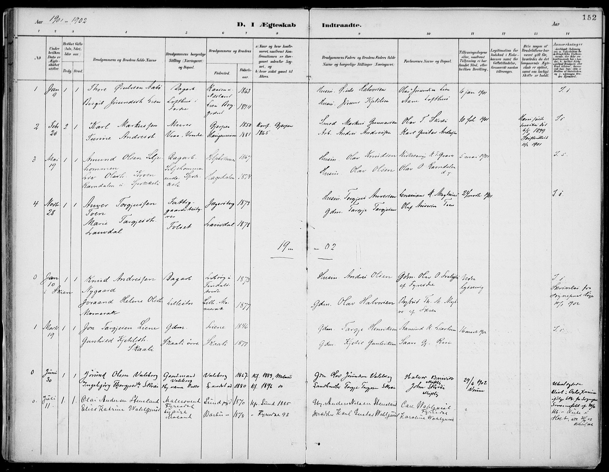 Fyresdal kirkebøker, SAKO/A-263/F/Fa/L0007: Parish register (official) no. I 7, 1887-1914, p. 152