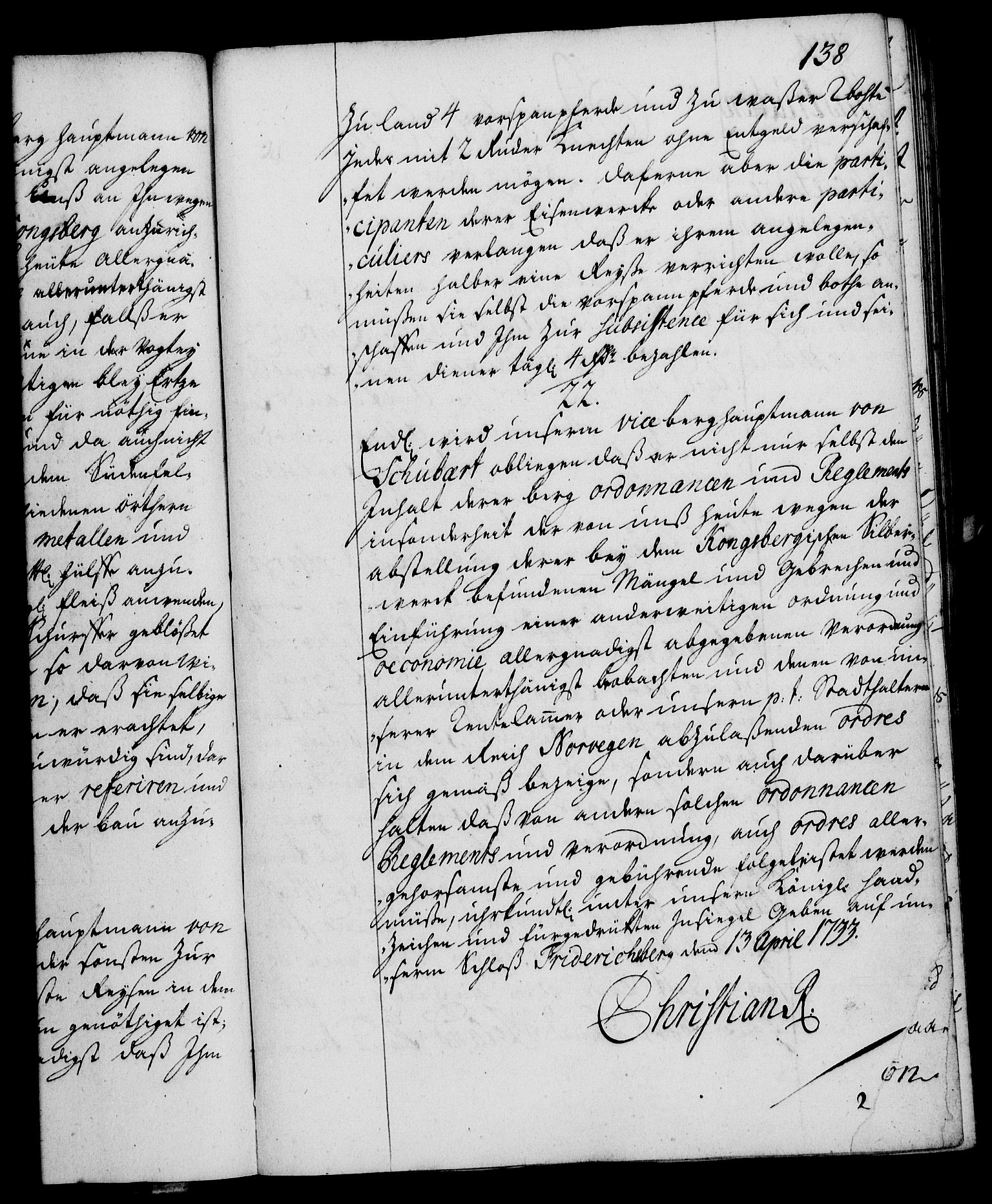 Rentekammeret, Kammerkanselliet, RA/EA-3111/G/Gg/Ggi/L0002: Norsk instruksjonsprotokoll med register (merket RK 53.35), 1729-1751, p. 138