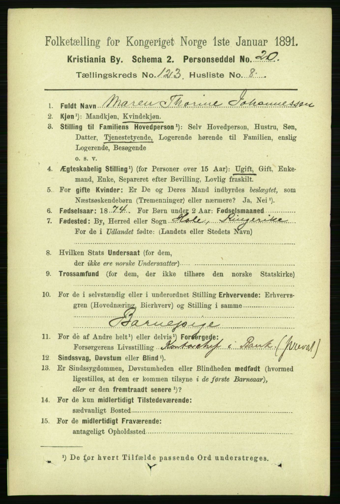 RA, 1891 census for 0301 Kristiania, 1891, p. 65206