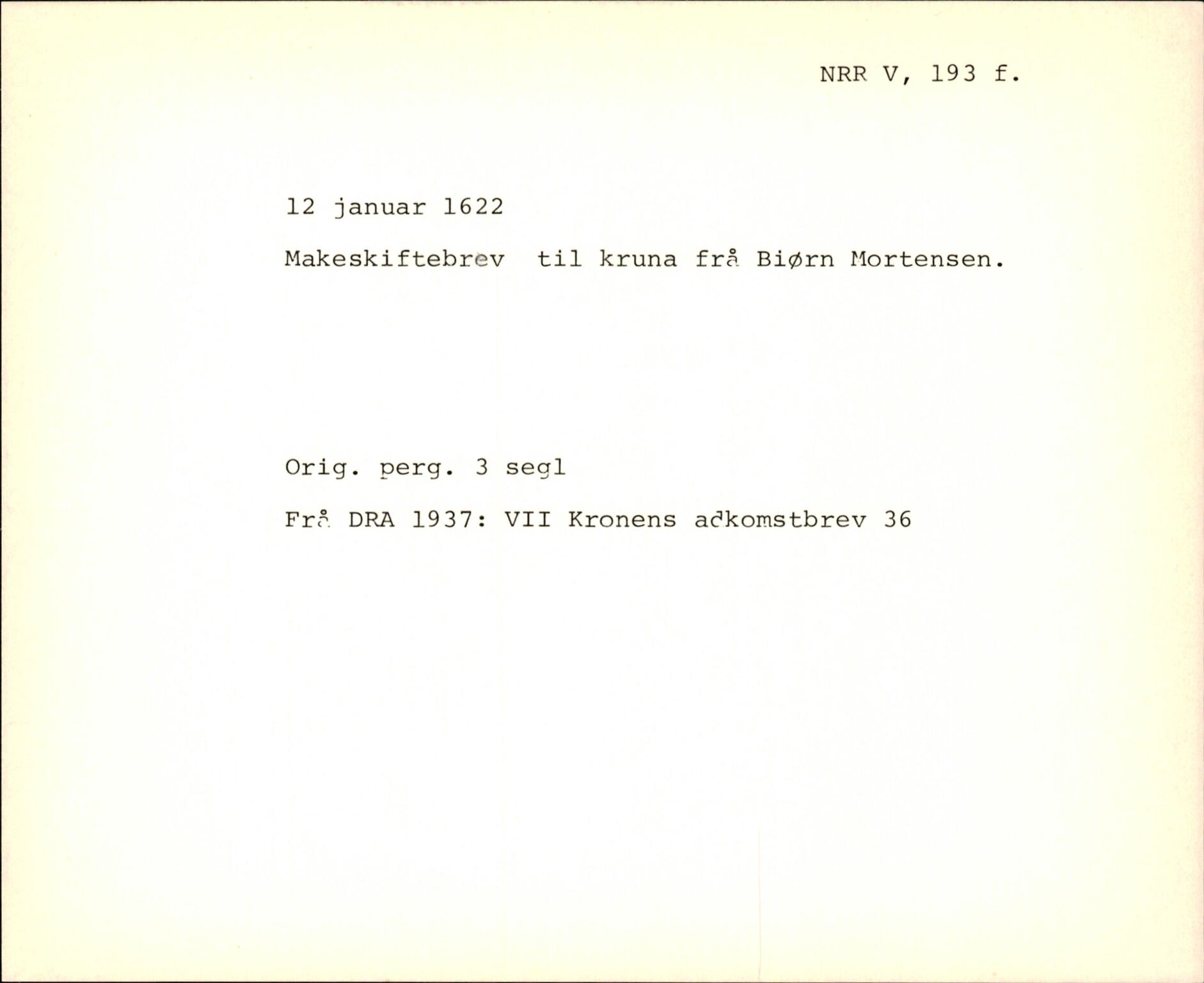 Riksarkivets diplomsamling, AV/RA-EA-5965/F35/F35f/L0002: Regestsedler: Diplomer fra DRA 1937 og 1996, p. 441