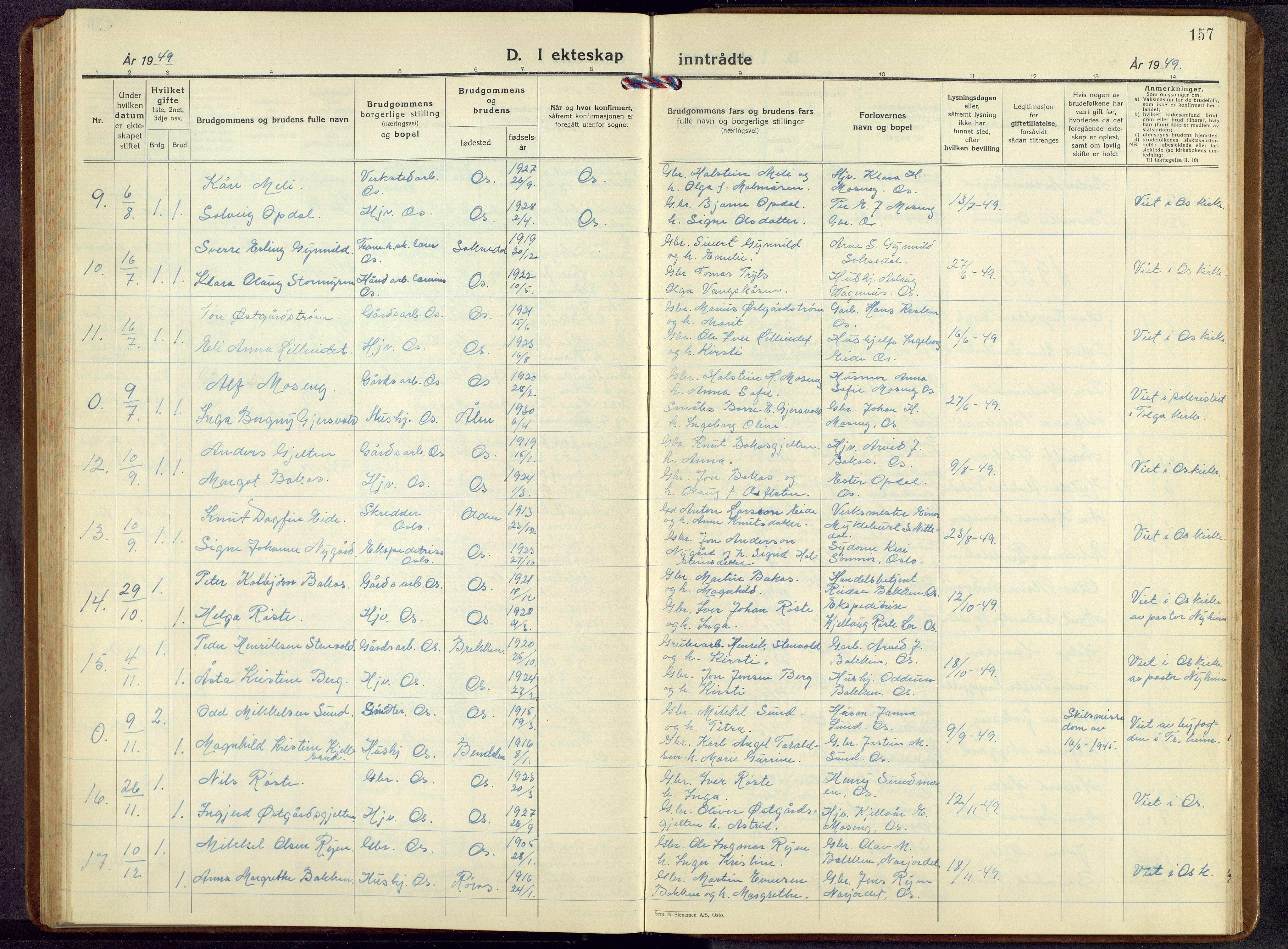 Tolga prestekontor, AV/SAH-PREST-062/L/L0019: Parish register (copy) no. 19, 1936-1958, p. 157