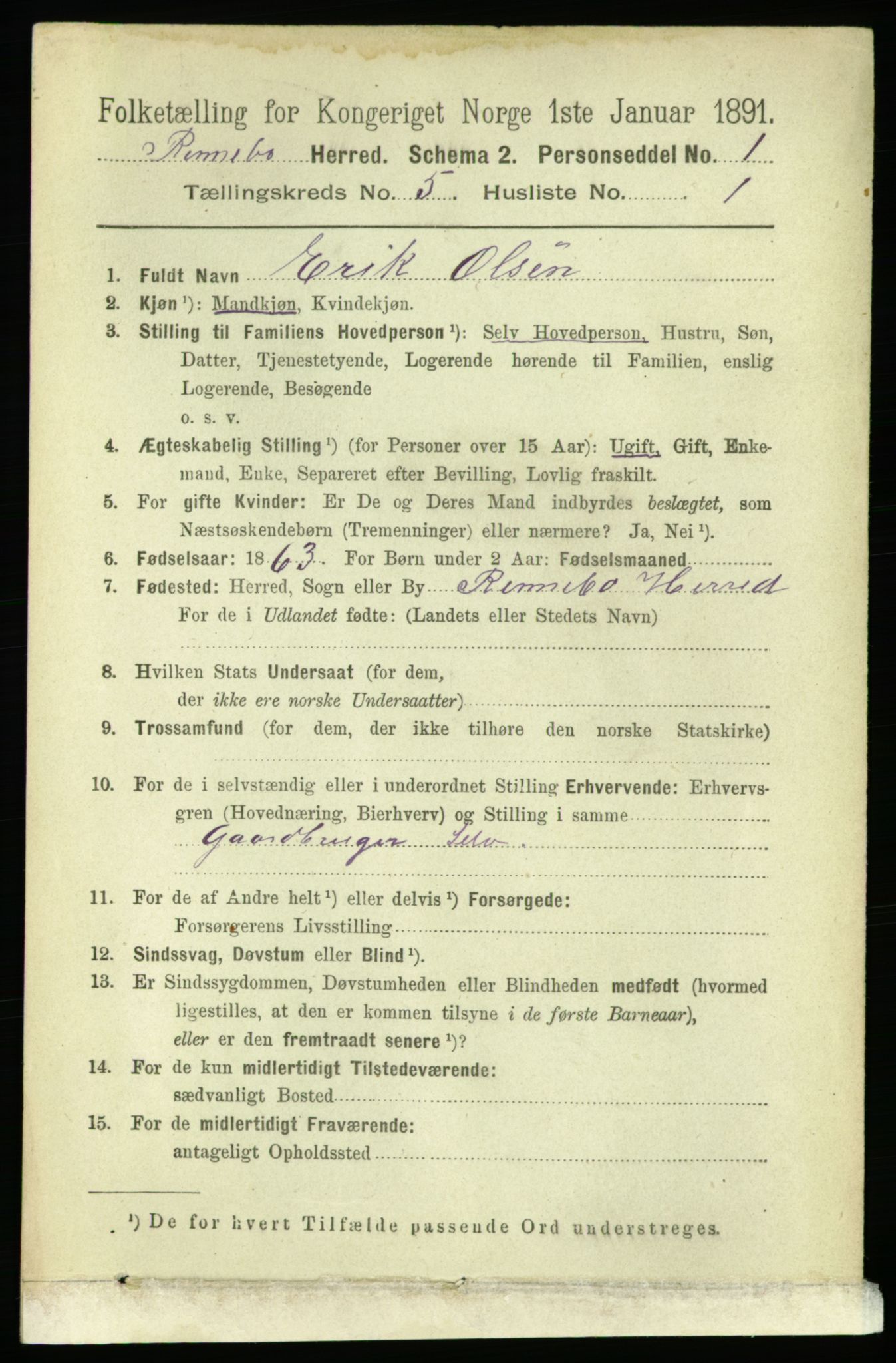 RA, 1891 census for 1635 Rennebu, 1891, p. 2647