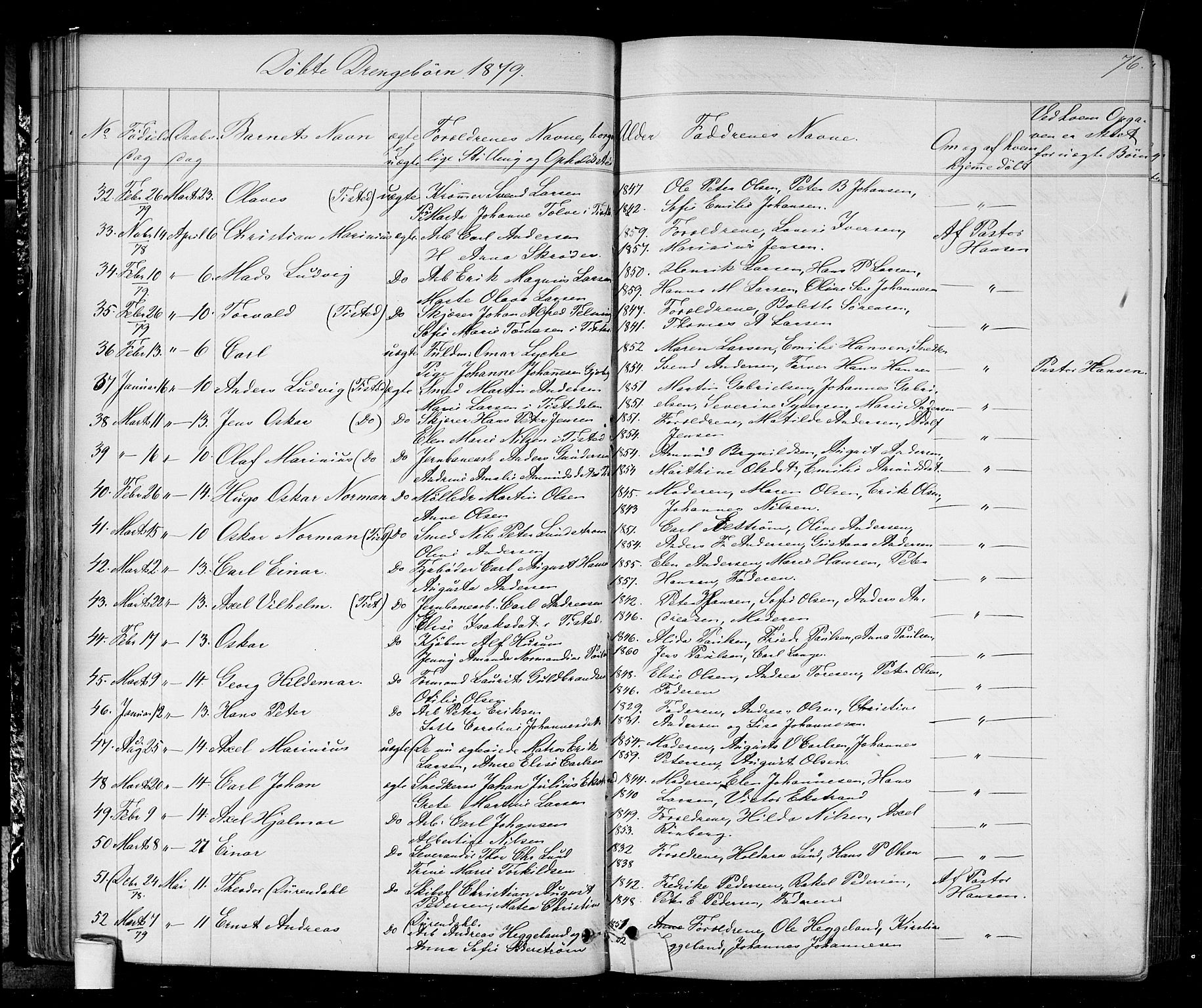Halden prestekontor Kirkebøker, AV/SAO-A-10909/G/Ga/L0006: Parish register (copy) no. 6, 1869-1884, p. 76