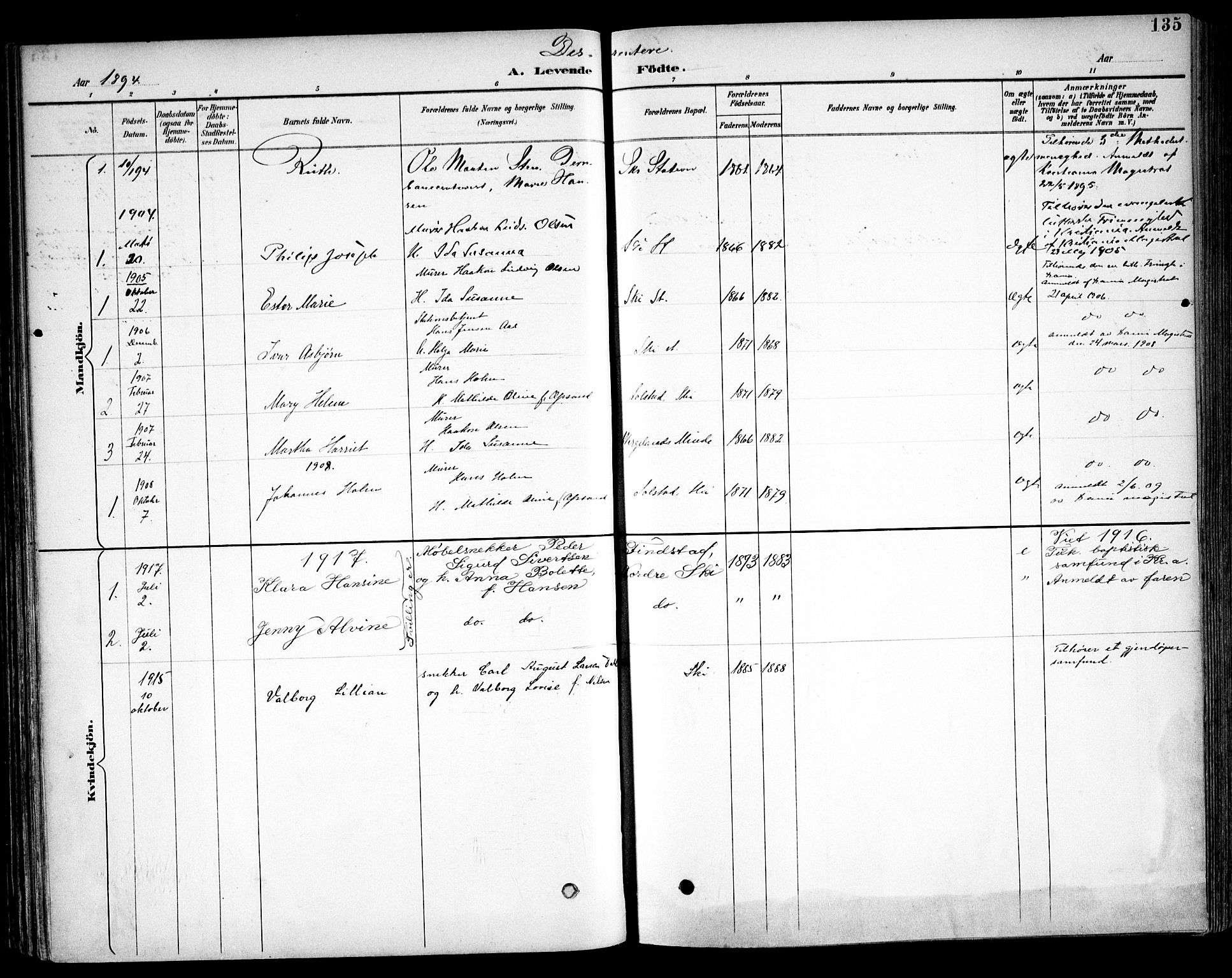 Kråkstad prestekontor Kirkebøker, SAO/A-10125a/F/Fb/L0002: Parish register (official) no. II 2, 1893-1917, p. 135