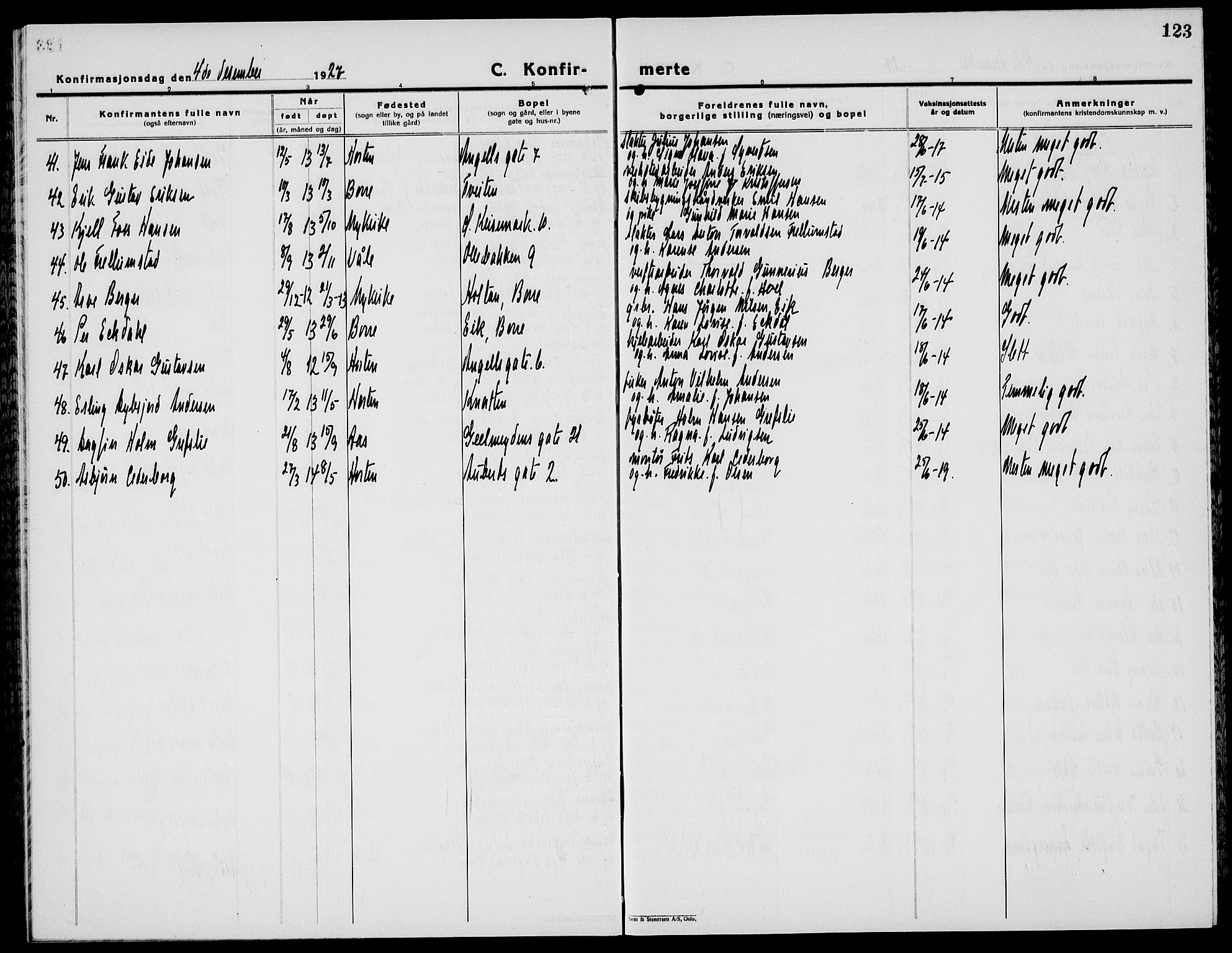 Horten kirkebøker, AV/SAKO-A-348/G/Ga/L0009: Parish register (copy) no. 9, 1926-1936, p. 123