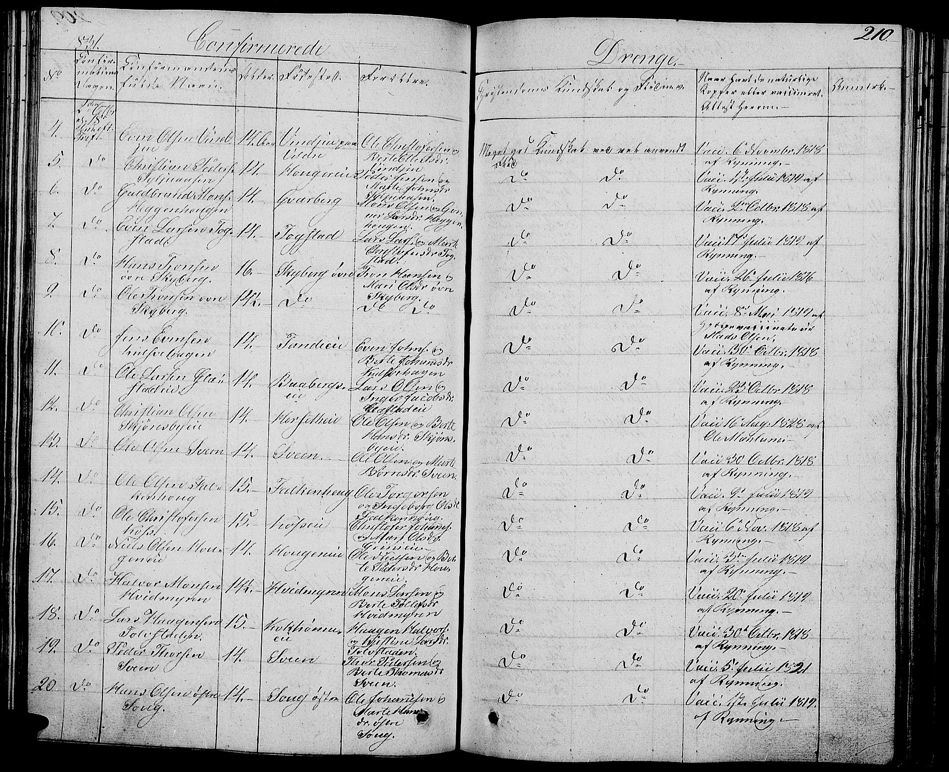 Ringsaker prestekontor, AV/SAH-PREST-014/L/La/L0004: Parish register (copy) no. 4, 1827-1838, p. 210