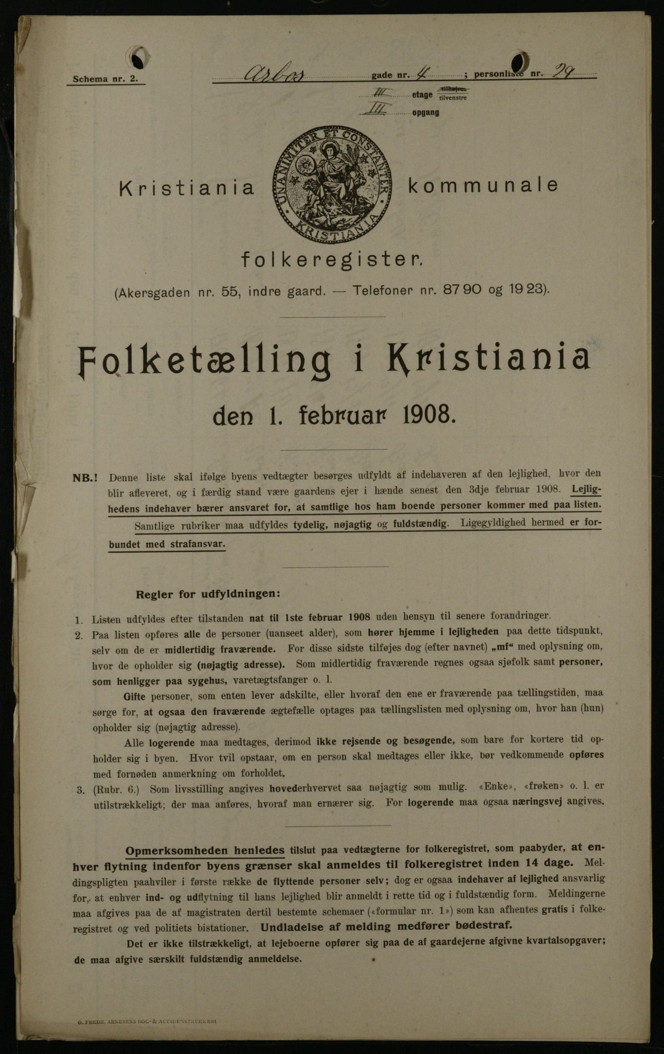OBA, Municipal Census 1908 for Kristiania, 1908, p. 2095