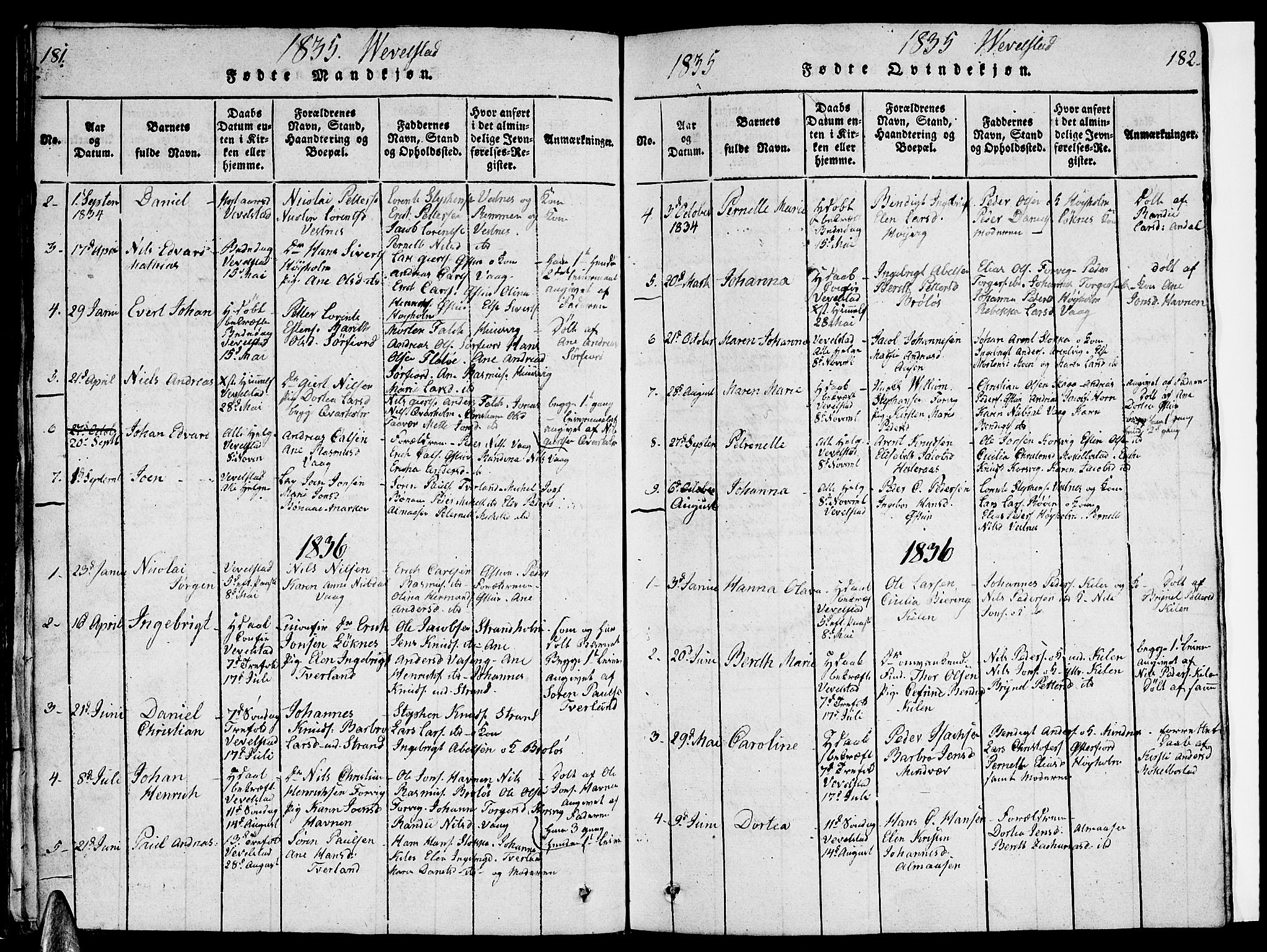 Ministerialprotokoller, klokkerbøker og fødselsregistre - Nordland, AV/SAT-A-1459/830/L0459: Parish register (copy) no. 830C01 /3, 1829-1840, p. 181-182