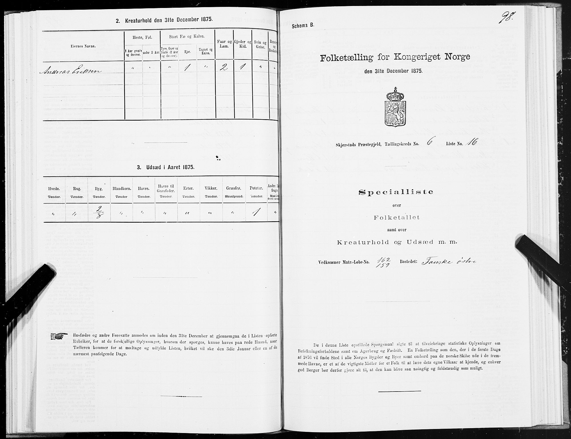 SAT, 1875 census for 1842P Skjerstad, 1875, p. 3098