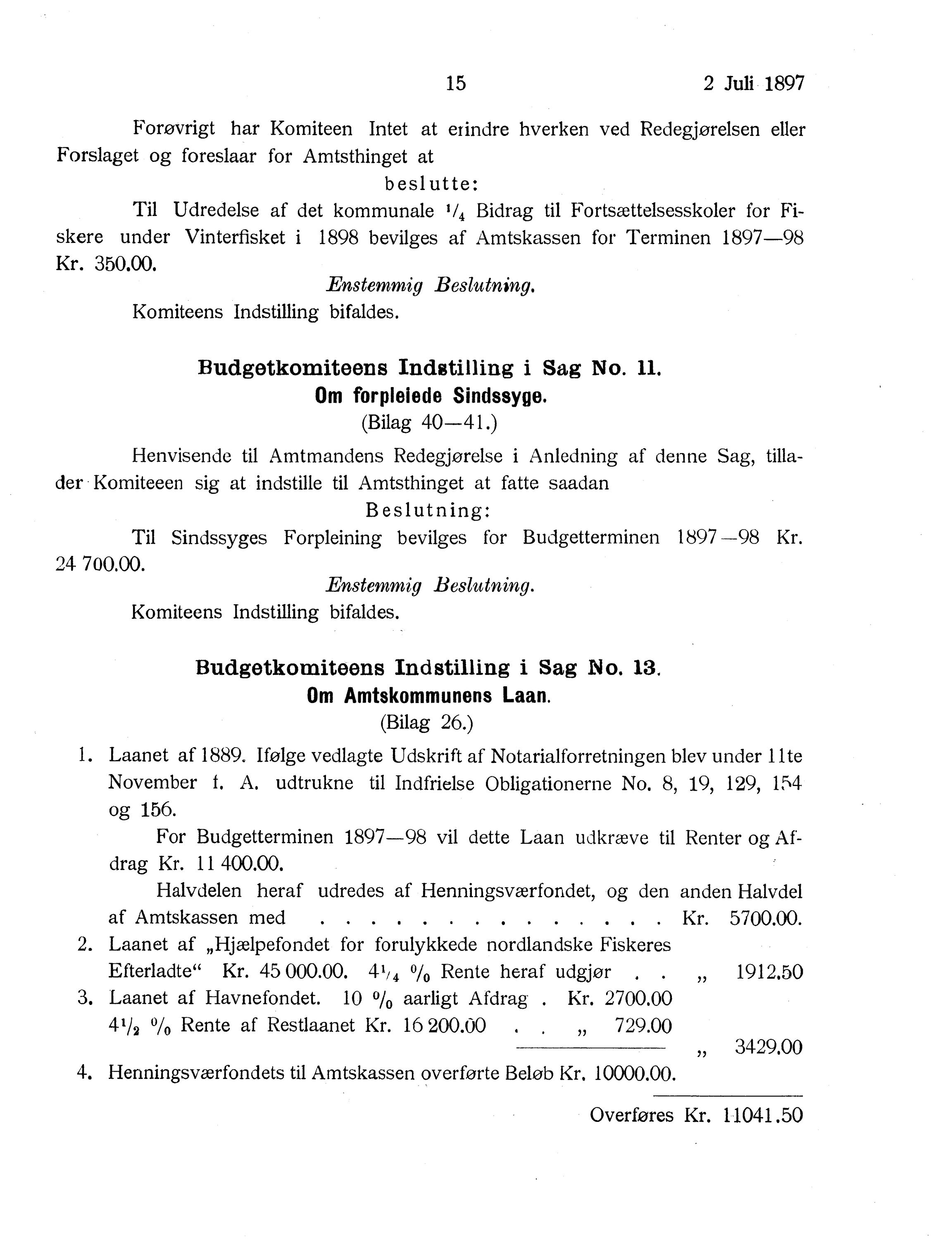 Nordland Fylkeskommune. Fylkestinget, AIN/NFK-17/176/A/Ac/L0020: Fylkestingsforhandlinger 1897, 1897