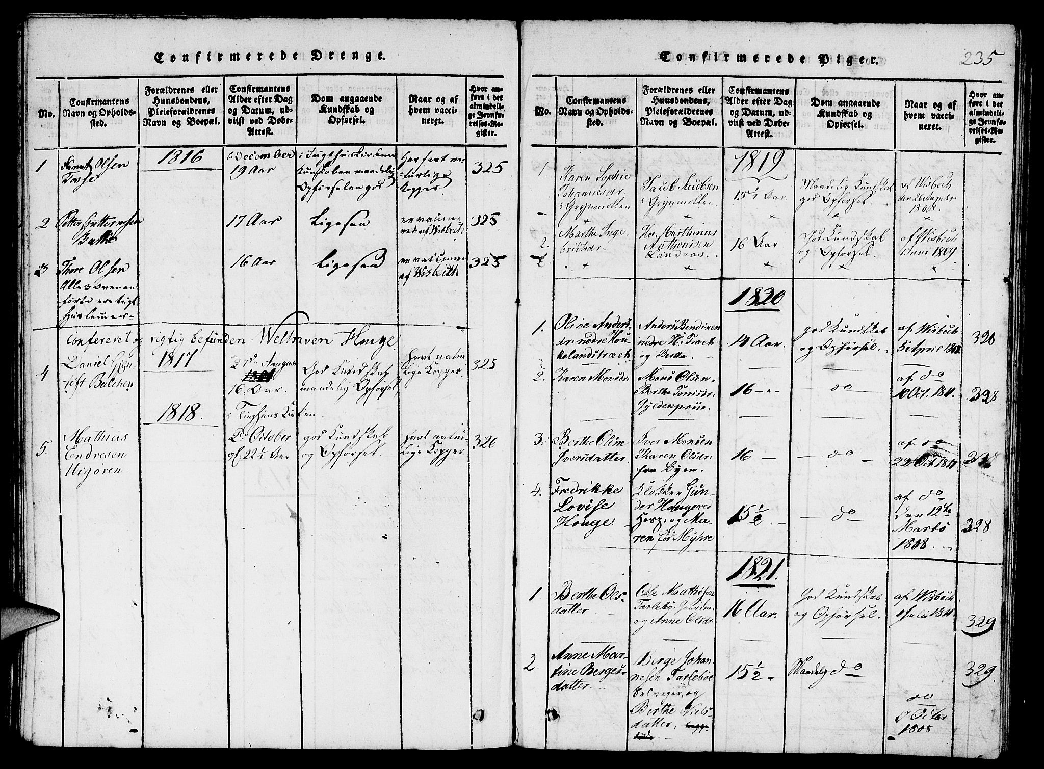 St. Jørgens hospital og Årstad sokneprestembete, SAB/A-99934: Parish register (copy) no. A 1, 1816-1843, p. 235