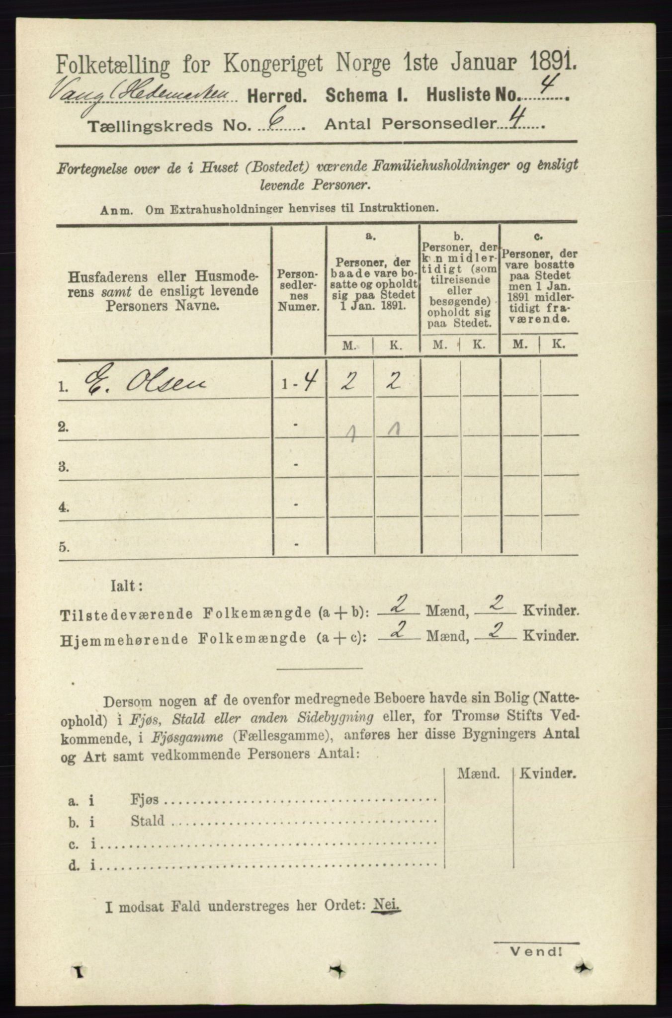 RA, 1891 census for 0414 Vang, 1891, p. 4172