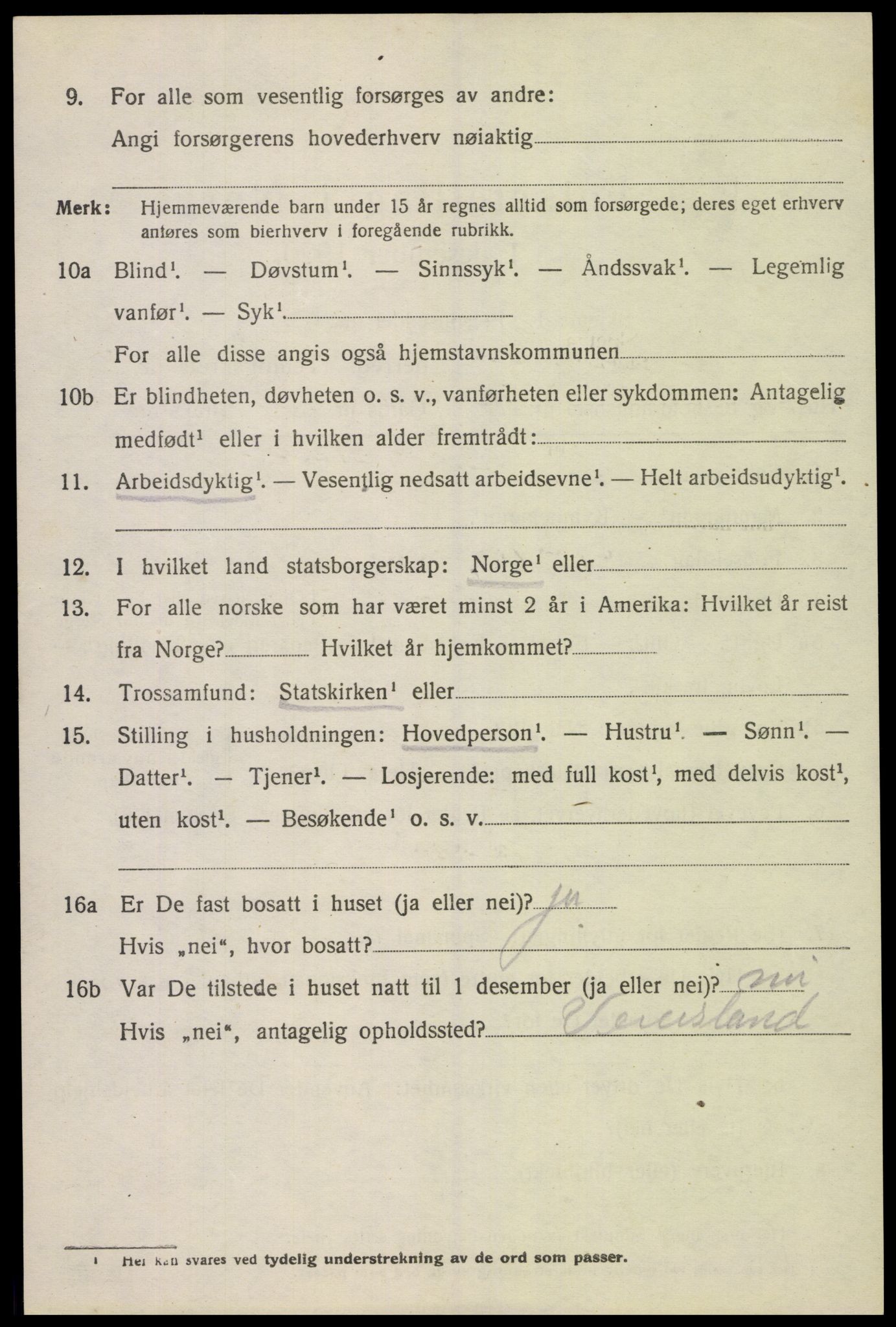 SAK, 1920 census for Spangereid, 1920, p. 2864