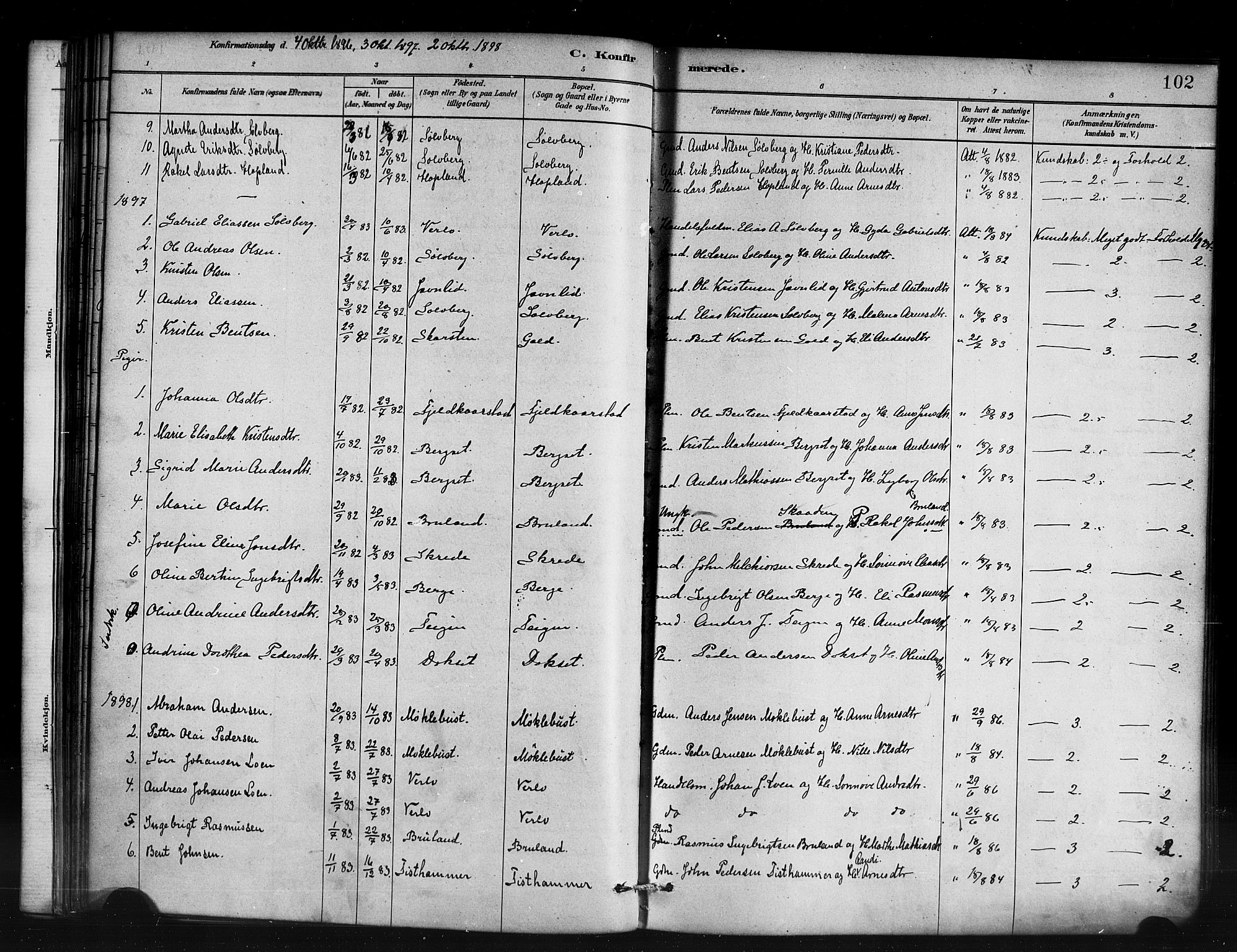 Innvik sokneprestembete, AV/SAB-A-80501: Parish register (official) no. D 1, 1879-1900, p. 102