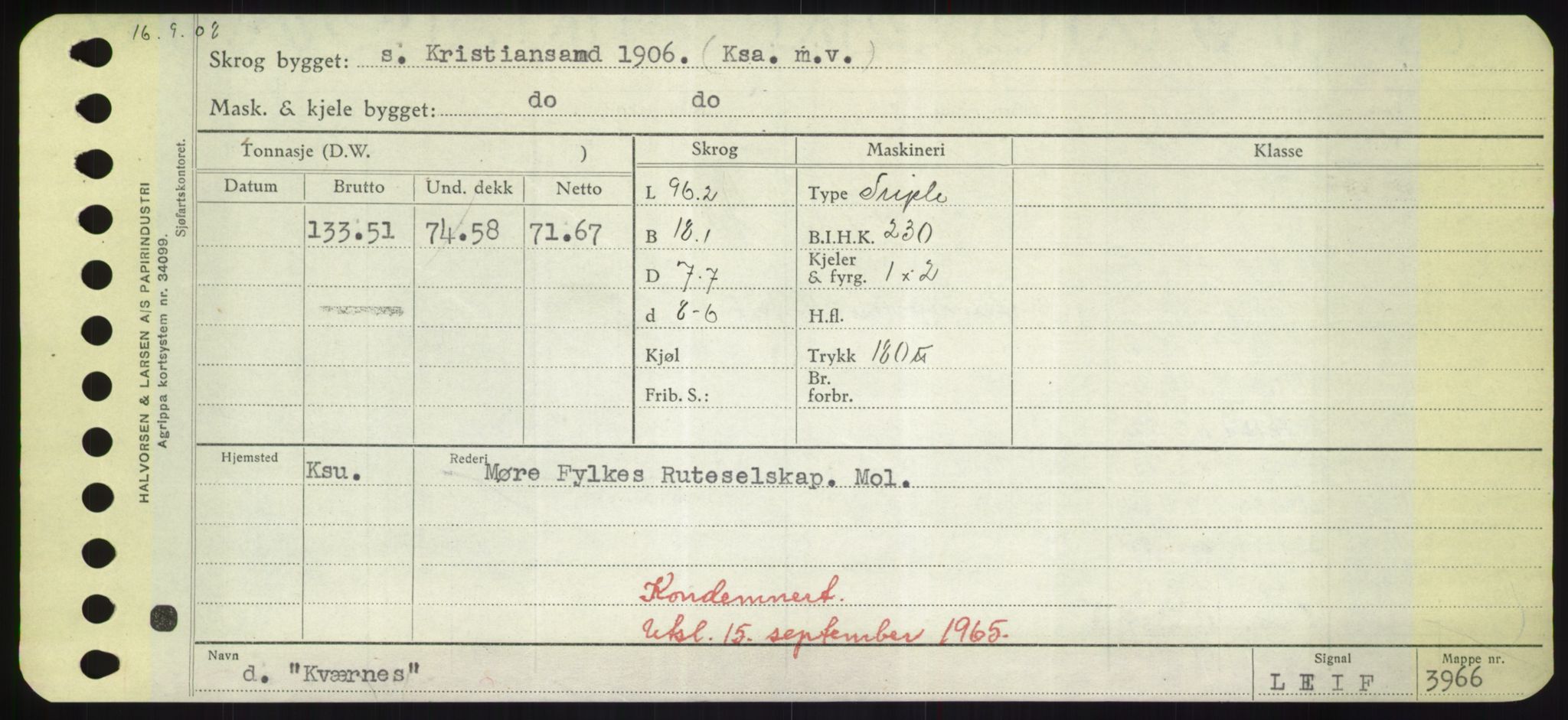 Sjøfartsdirektoratet med forløpere, Skipsmålingen, RA/S-1627/H/Hd/L0021: Fartøy, Kor-Kår, p. 385