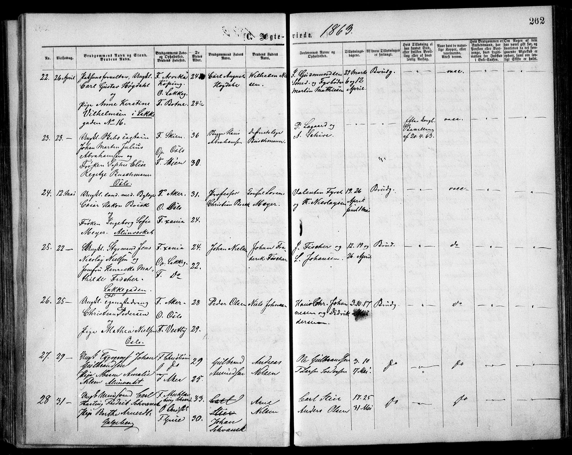 Grønland prestekontor Kirkebøker, AV/SAO-A-10848/F/Fa/L0003: Parish register (official) no. 3, 1862-1868, p. 262