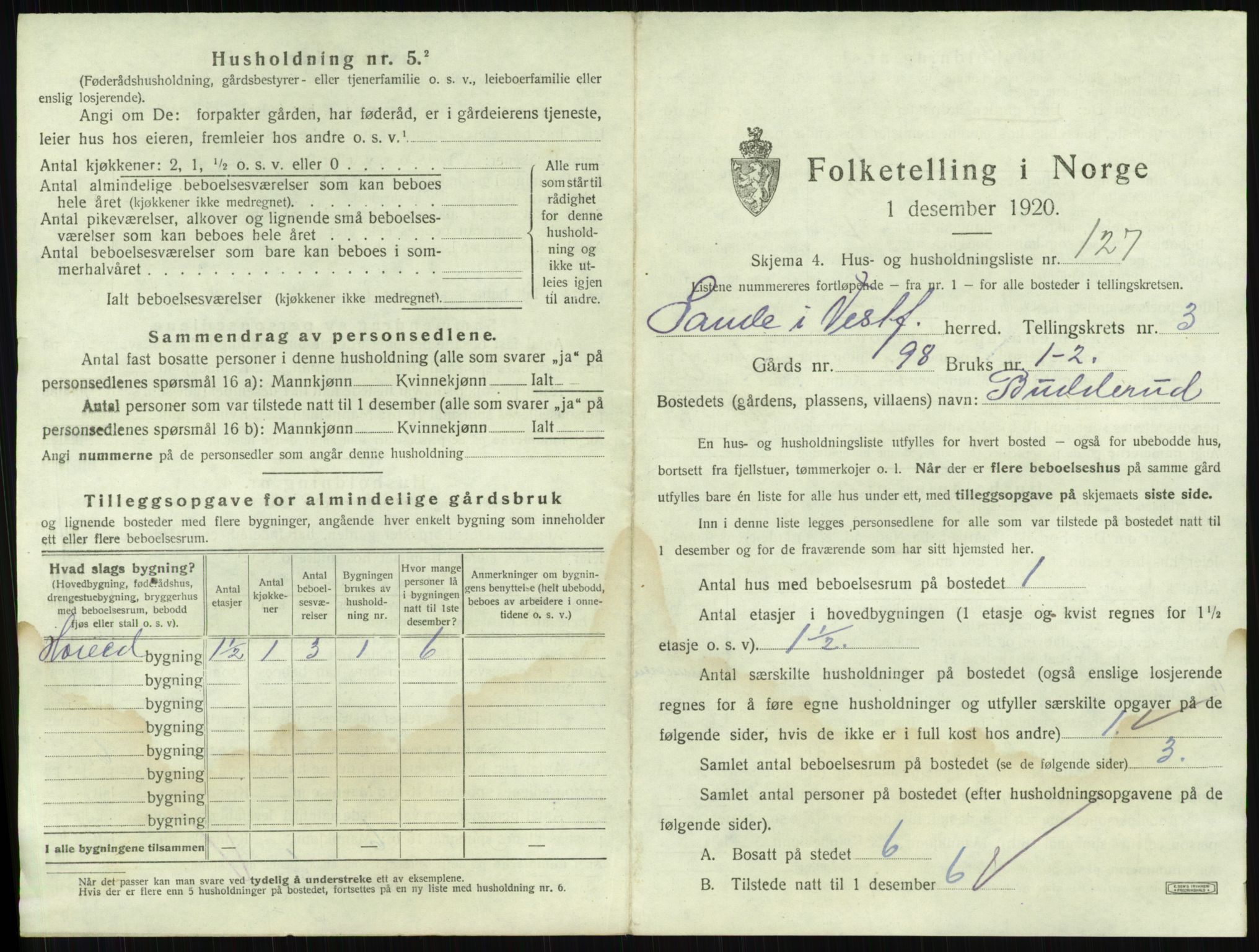 SAKO, 1920 census for Sande, 1920, p. 747