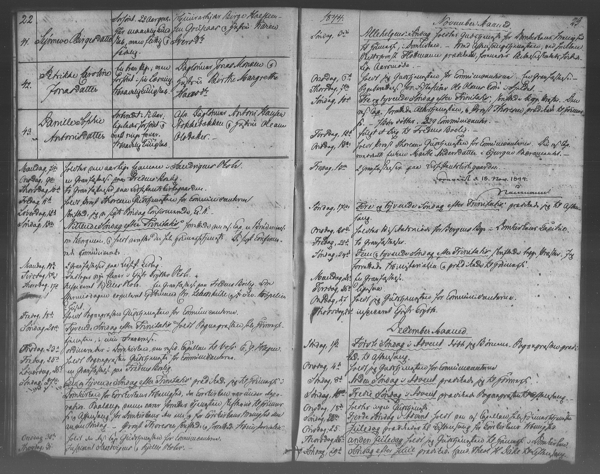 Korskirken sokneprestembete, SAB/A-76101/H/Haa/L0067: Curate's parish register no. A 2, 1844-1854, p. 22-23