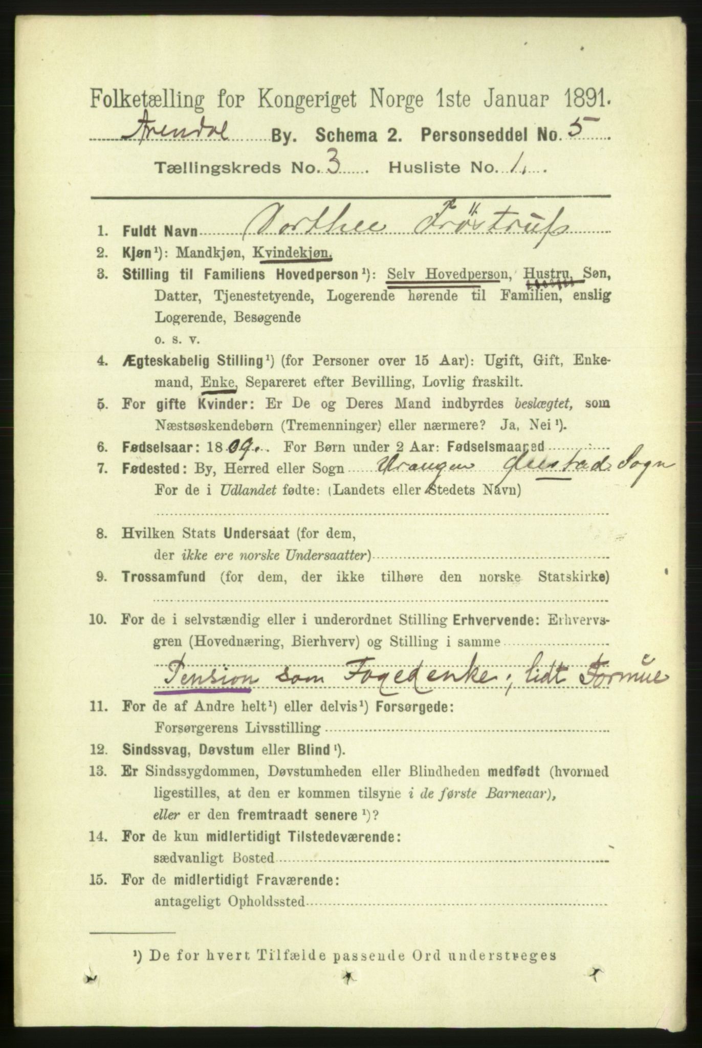 RA, 1891 census for 0903 Arendal, 1891, p. 1442