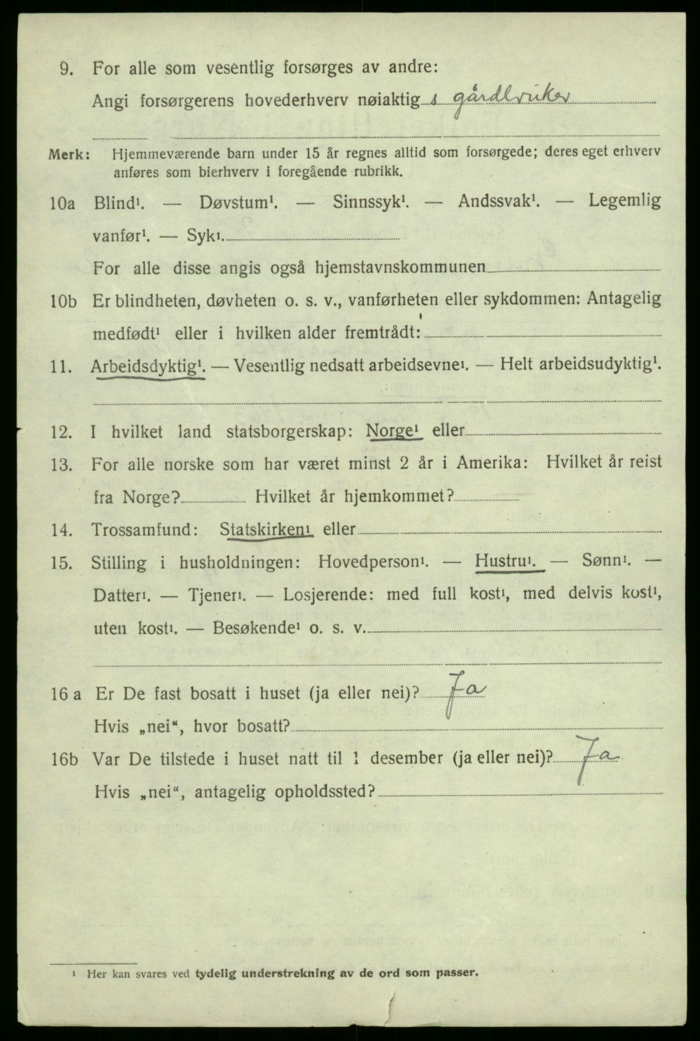 SAB, 1920 census for Granvin, 1920, p. 639