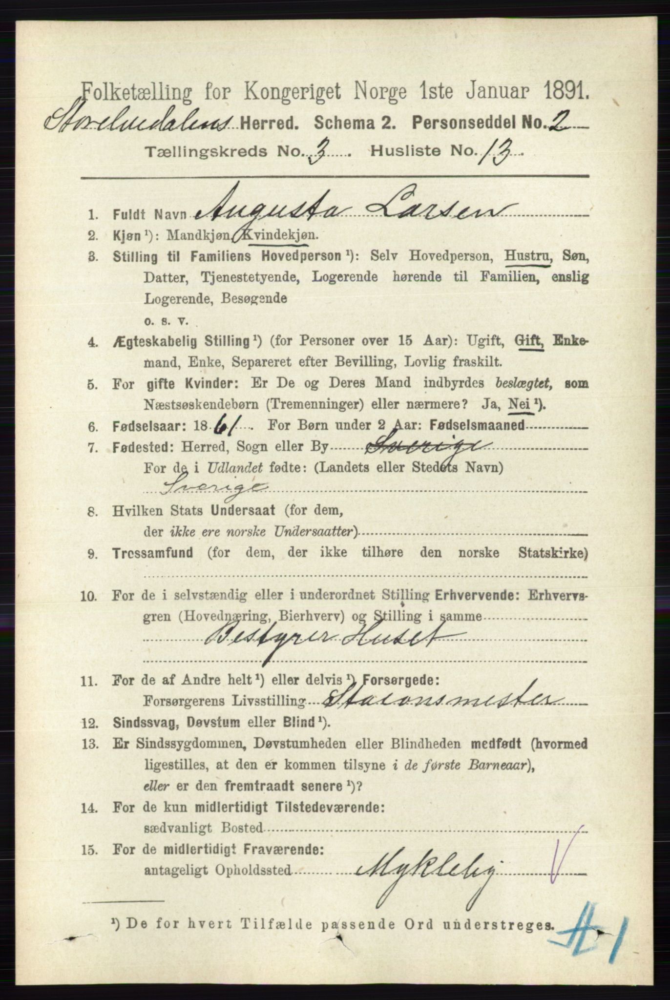 RA, 1891 census for 0430 Stor-Elvdal, 1891, p. 923