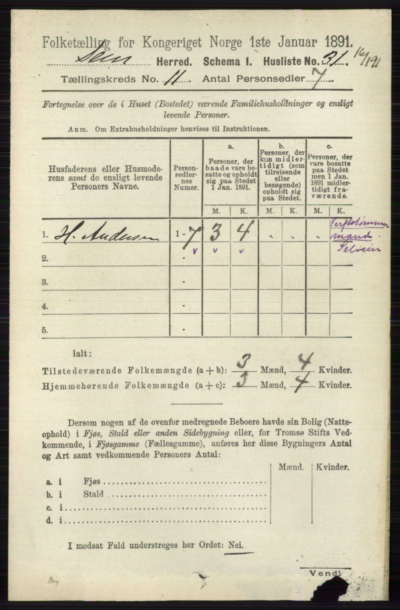 RA, 1891 census for 0721 Sem, 1891, p. 5347