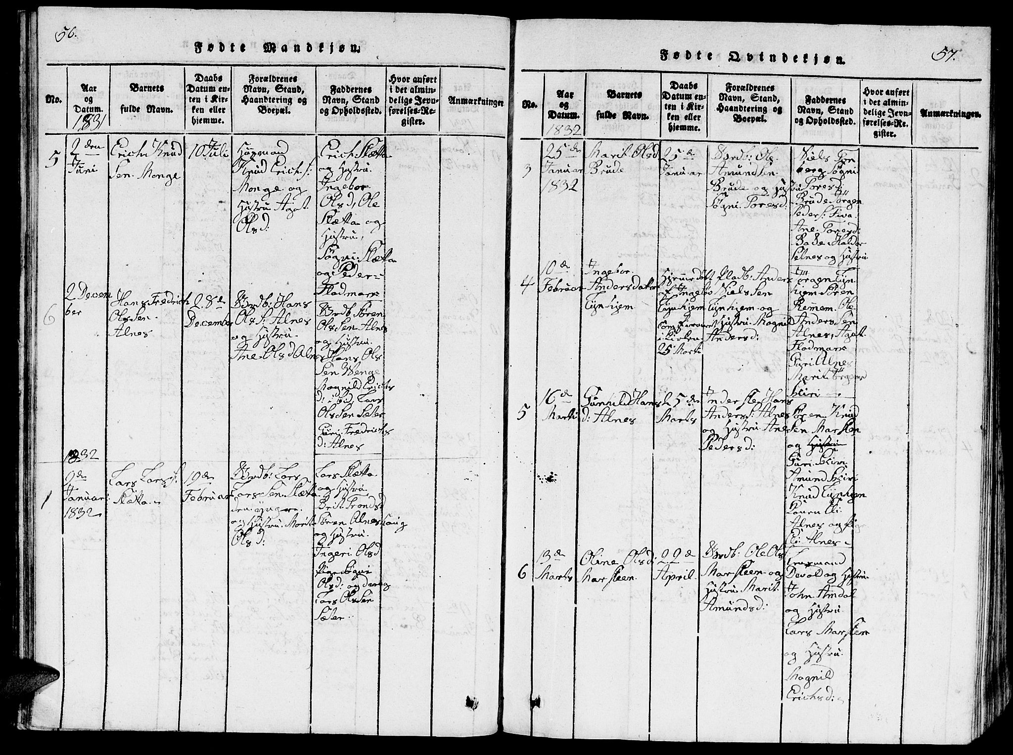 Ministerialprotokoller, klokkerbøker og fødselsregistre - Møre og Romsdal, AV/SAT-A-1454/546/L0595: Parish register (copy) no. 546C01, 1818-1836, p. 56-57