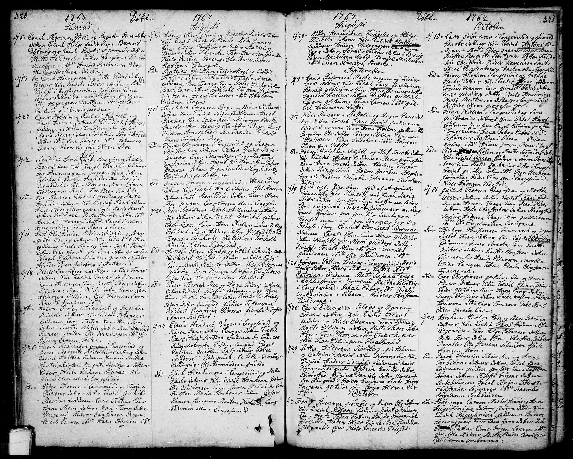 Bamble kirkebøker, SAKO/A-253/F/Fa/L0001: Parish register (official) no. I 1, 1702-1774, p. 320-321