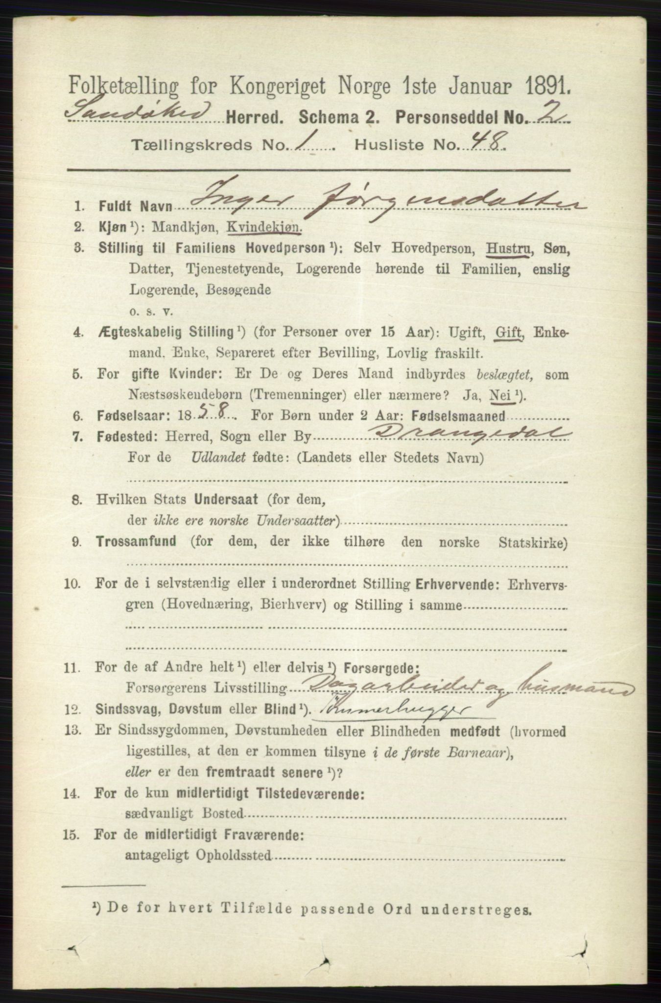 RA, 1891 census for 0816 Sannidal, 1891, p. 349