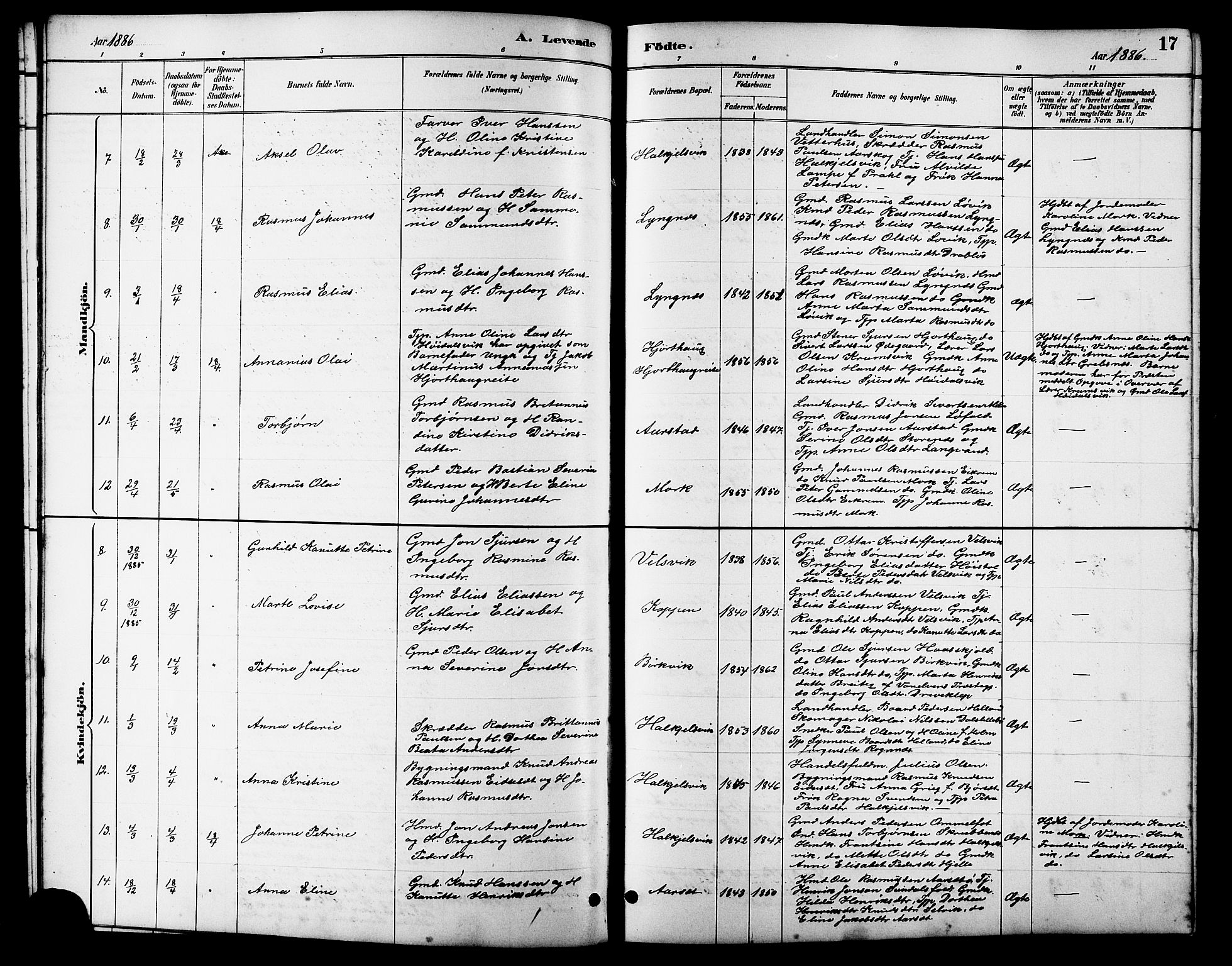 Ministerialprotokoller, klokkerbøker og fødselsregistre - Møre og Romsdal, AV/SAT-A-1454/511/L0158: Parish register (copy) no. 511C04, 1884-1903, p. 17