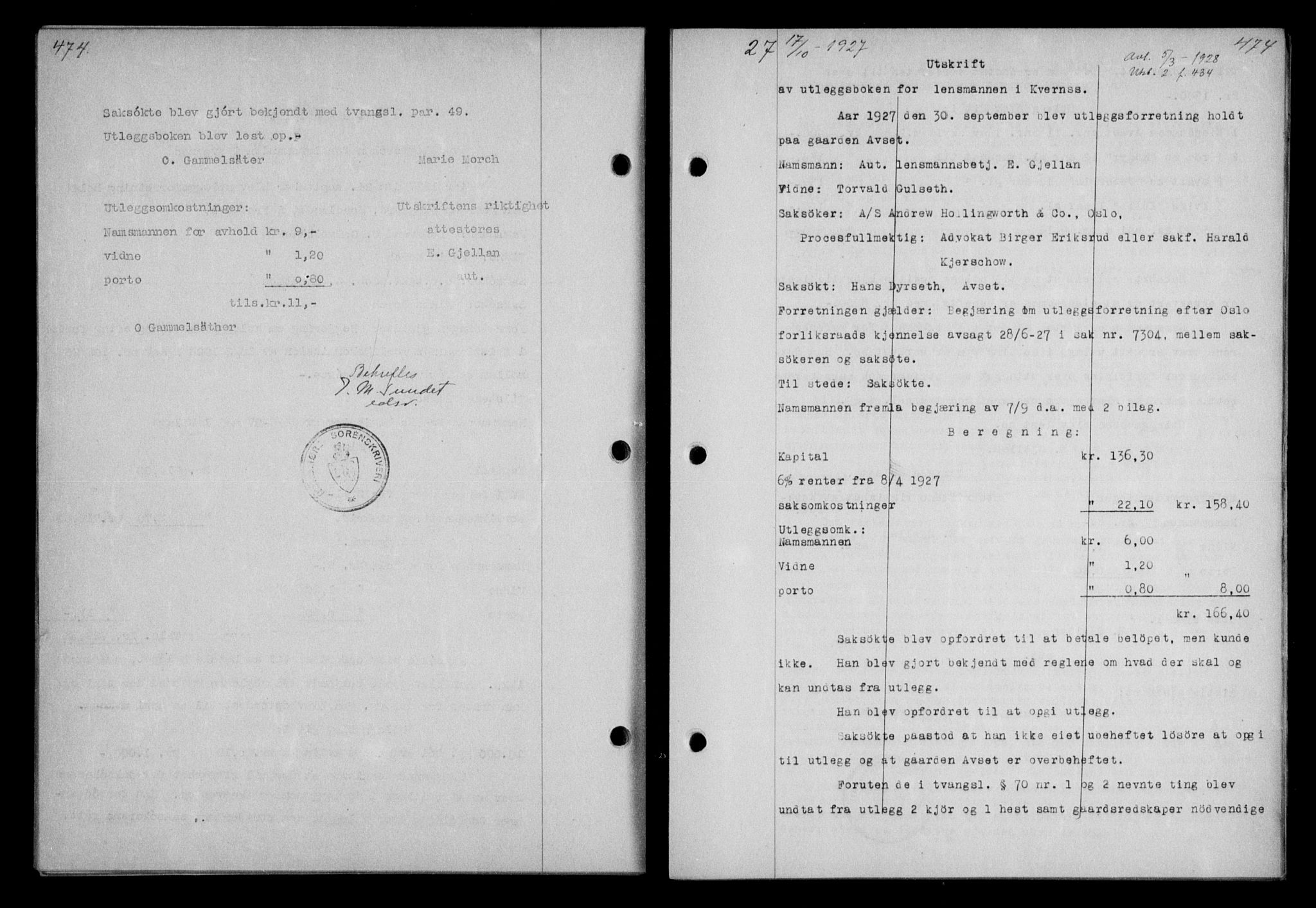 Nordmøre sorenskriveri, AV/SAT-A-4132/1/2/2Ca/L0062: Mortgage book no. 52, 1927-1927, Deed date: 17.10.1927