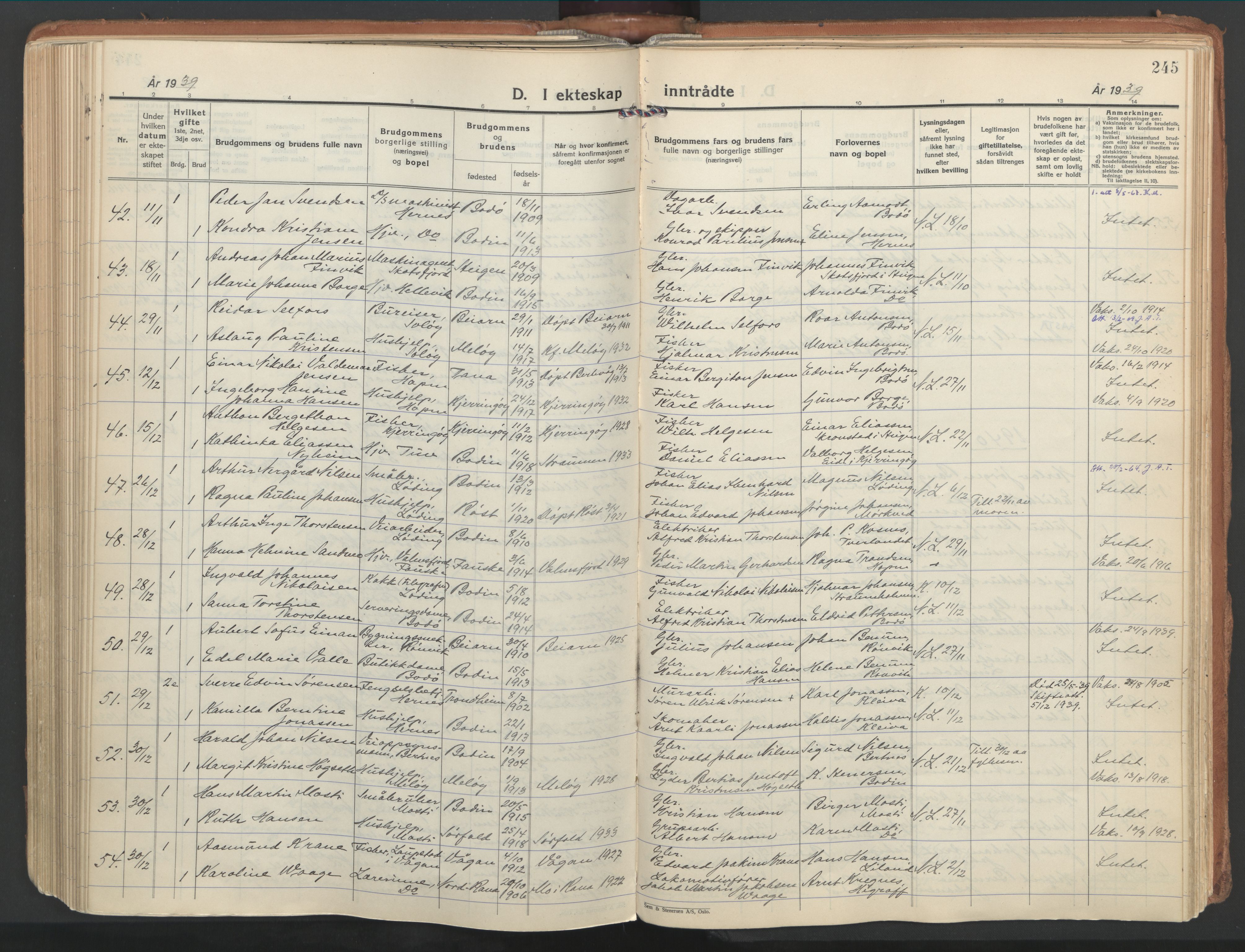 Ministerialprotokoller, klokkerbøker og fødselsregistre - Nordland, AV/SAT-A-1459/802/L0061: Parish register (official) no. 802A08, 1933-1946, p. 245