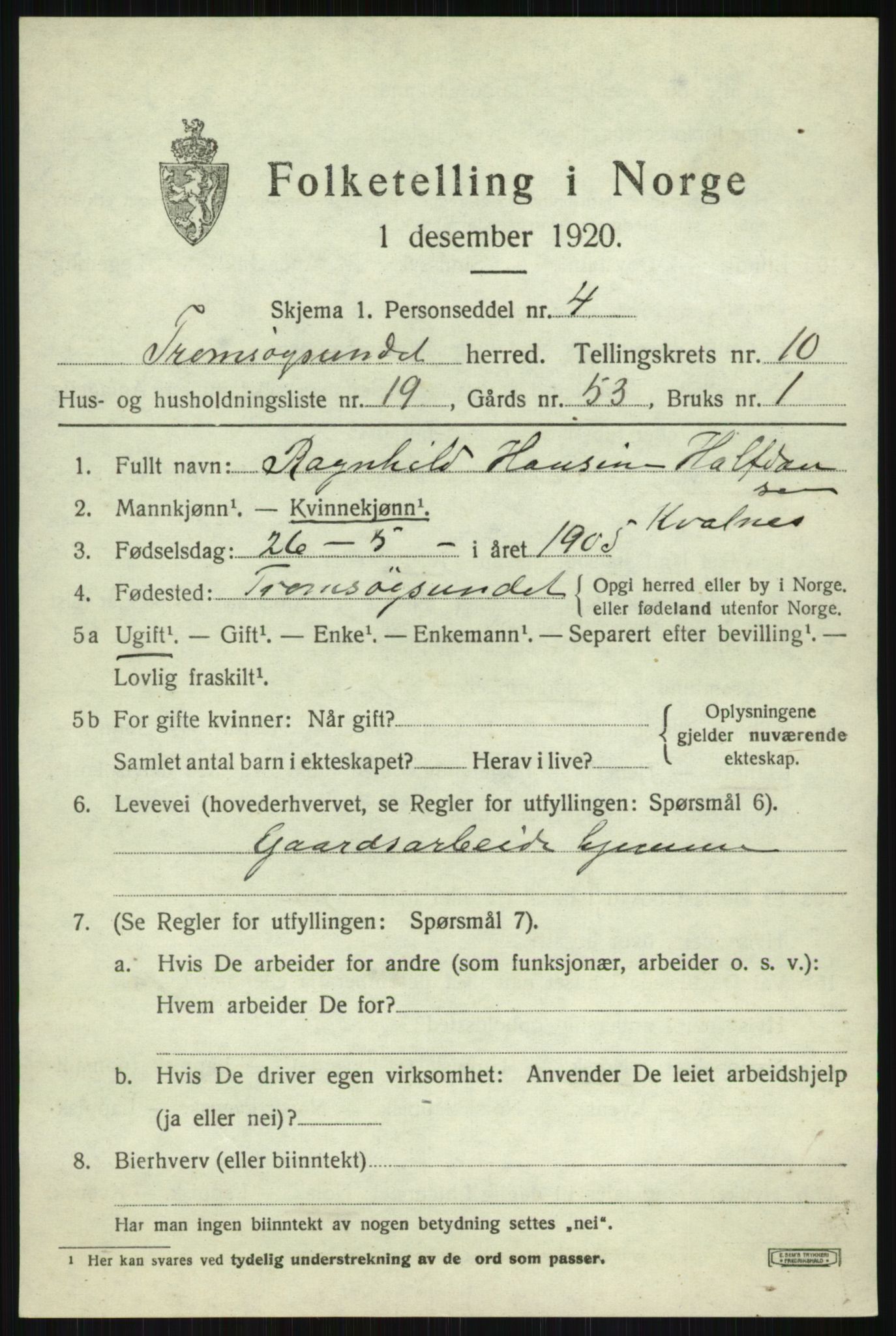 SATØ, 1920 census for Tromsøysund, 1920, p. 7182