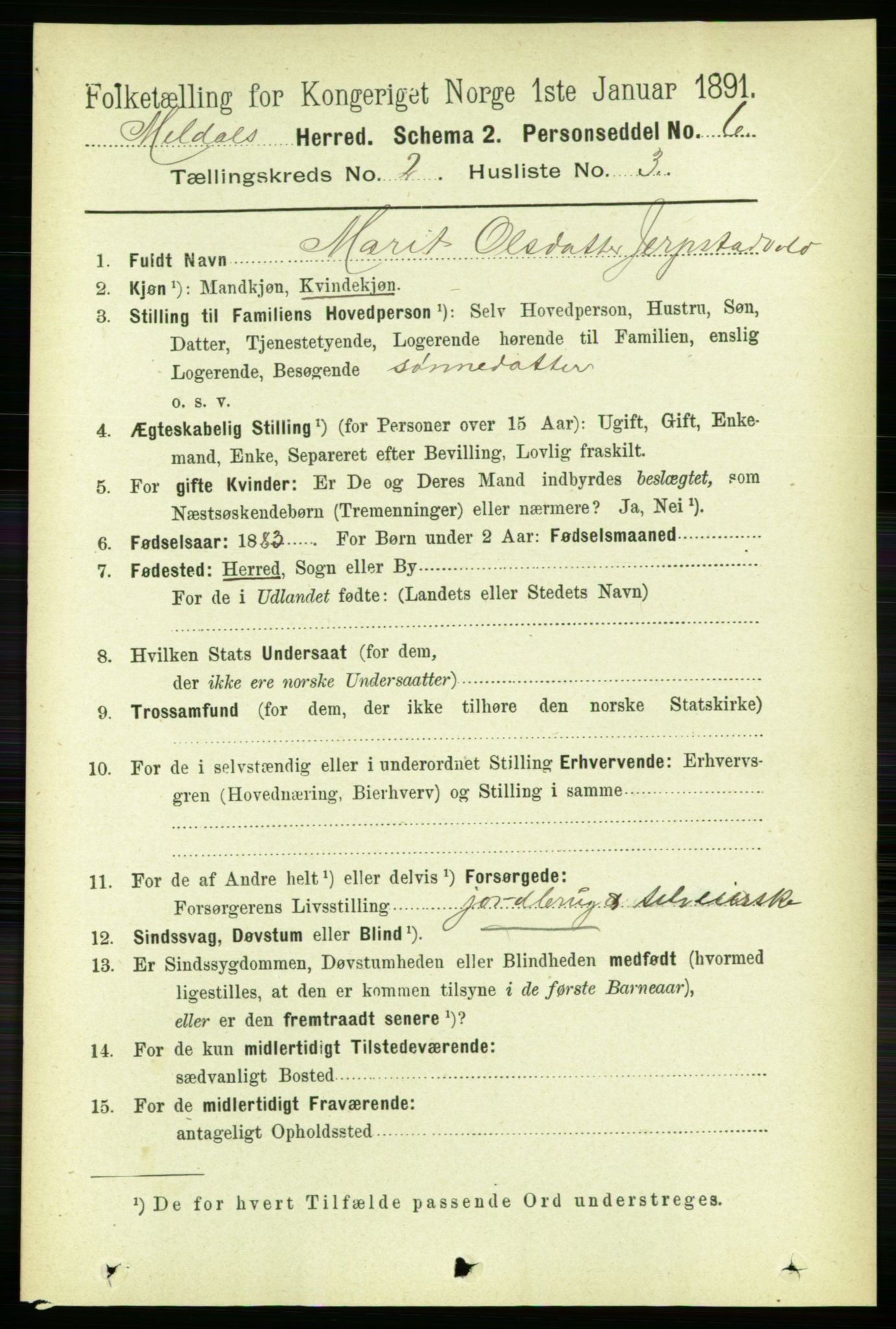 RA, 1891 census for 1636 Meldal, 1891, p. 1077