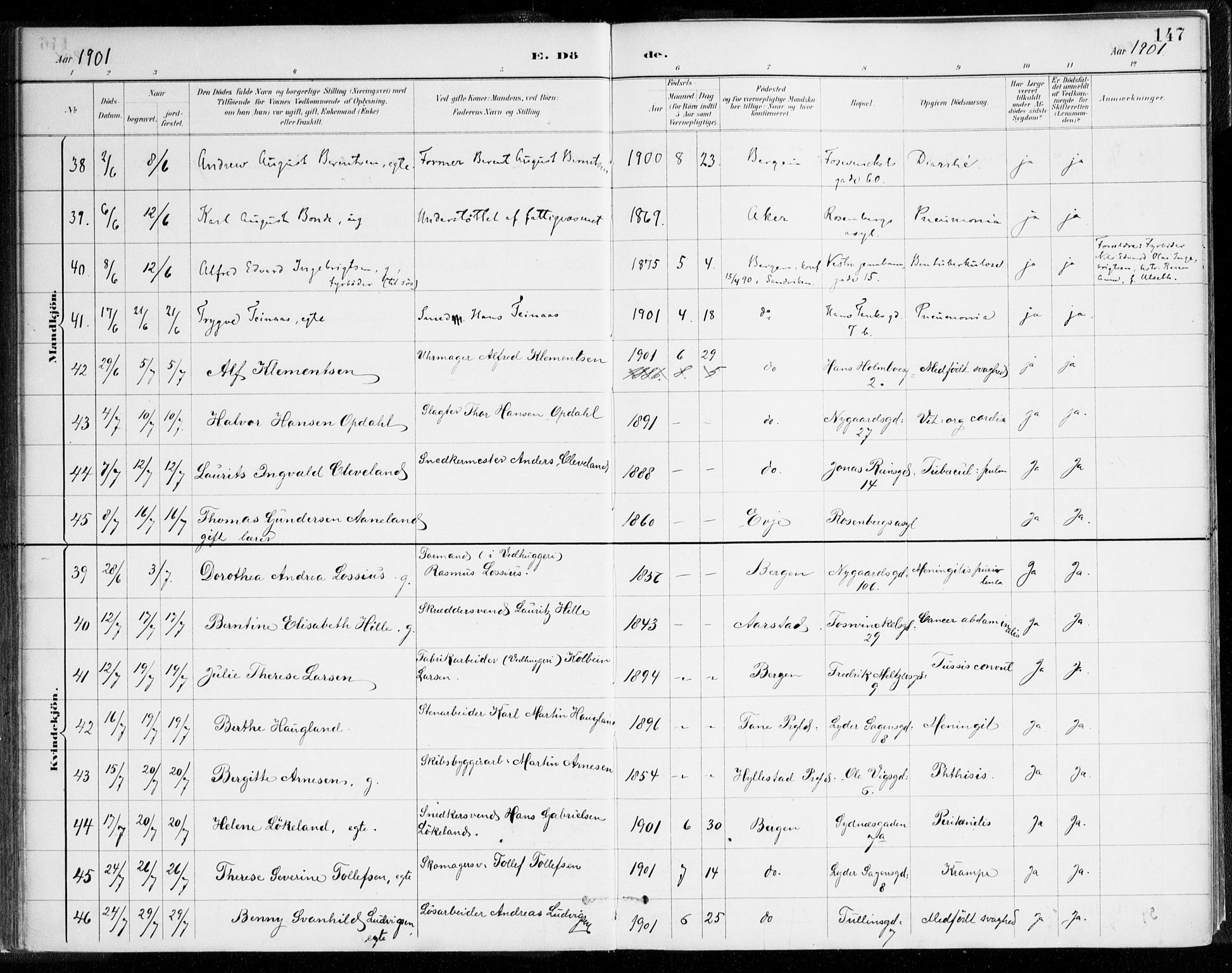 Johanneskirken sokneprestembete, SAB/A-76001/H/Haa/L0019: Parish register (official) no. E 1, 1885-1915, p. 147