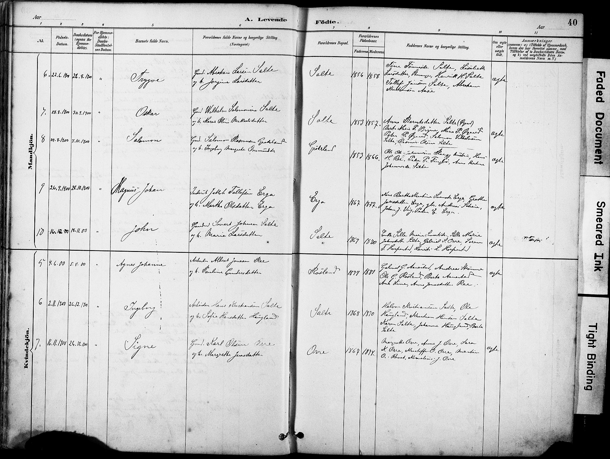 Klepp sokneprestkontor, AV/SAST-A-101803/001/3/30BA/L0007: Parish register (official) no. A 8, 1886-1912, p. 40