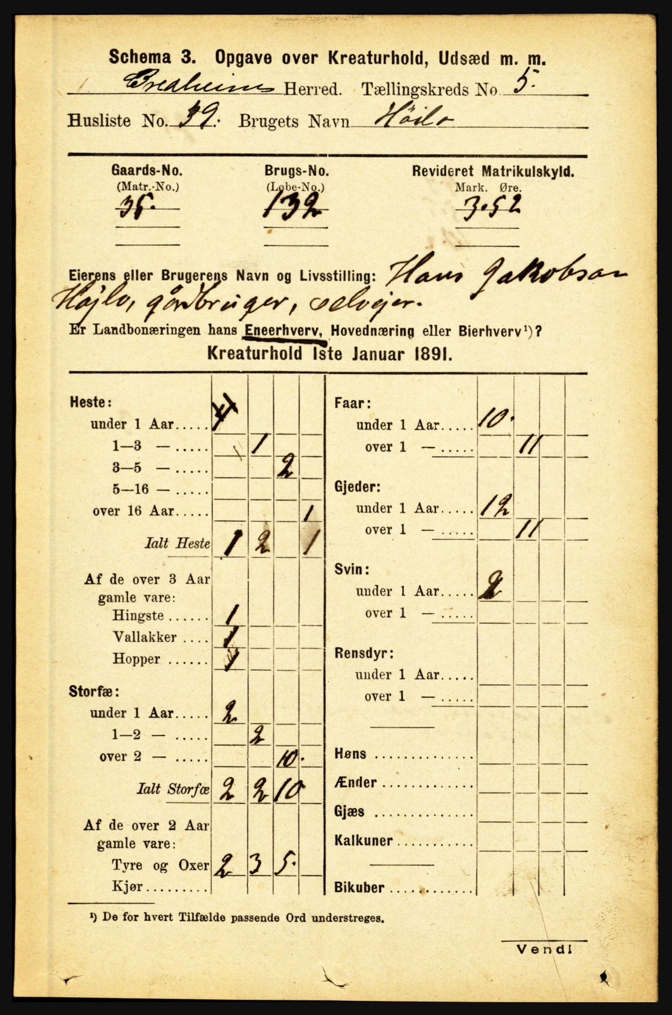 RA, 1891 census for 1446 Breim, 1891, p. 2850