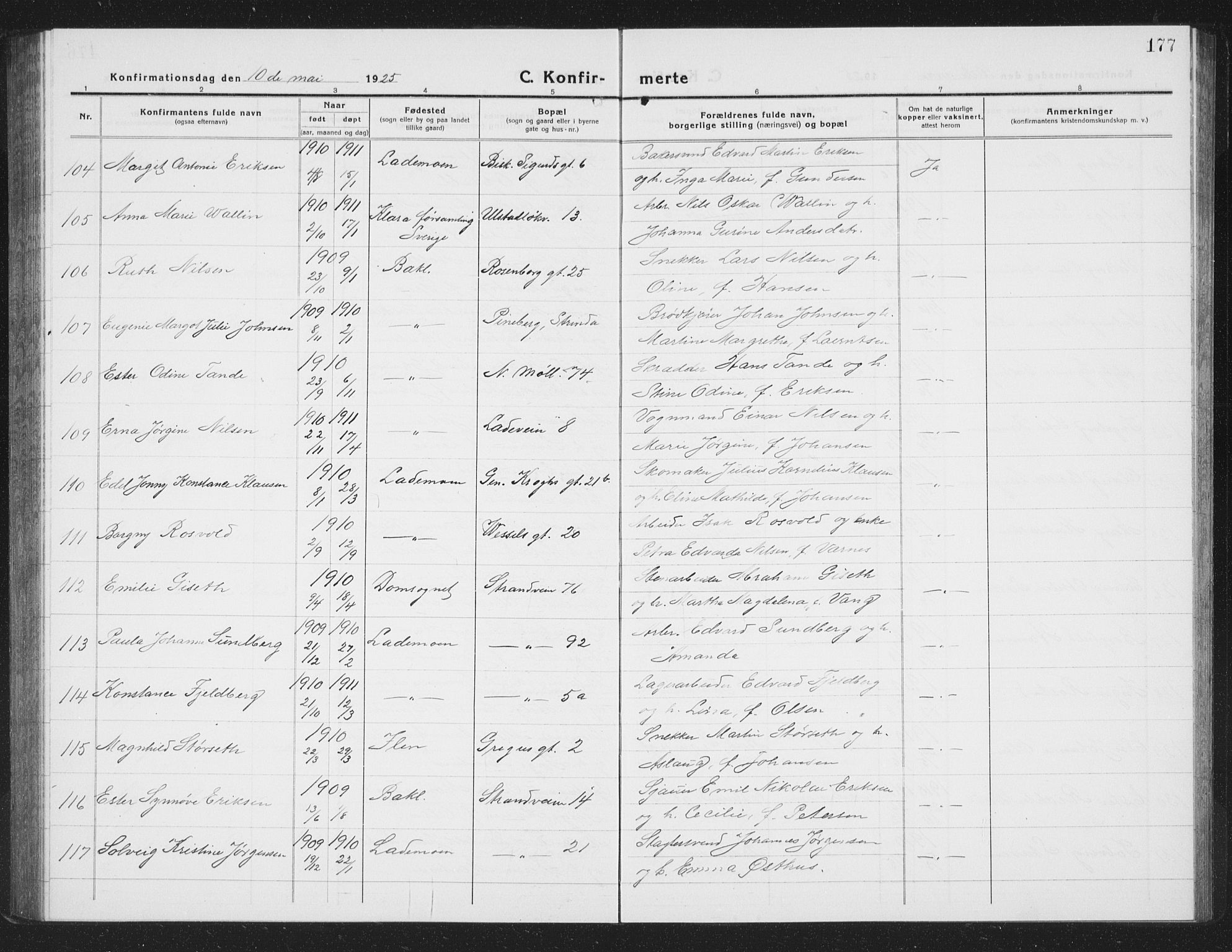 Ministerialprotokoller, klokkerbøker og fødselsregistre - Sør-Trøndelag, AV/SAT-A-1456/605/L0258: Parish register (copy) no. 605C05, 1918-1930, p. 177