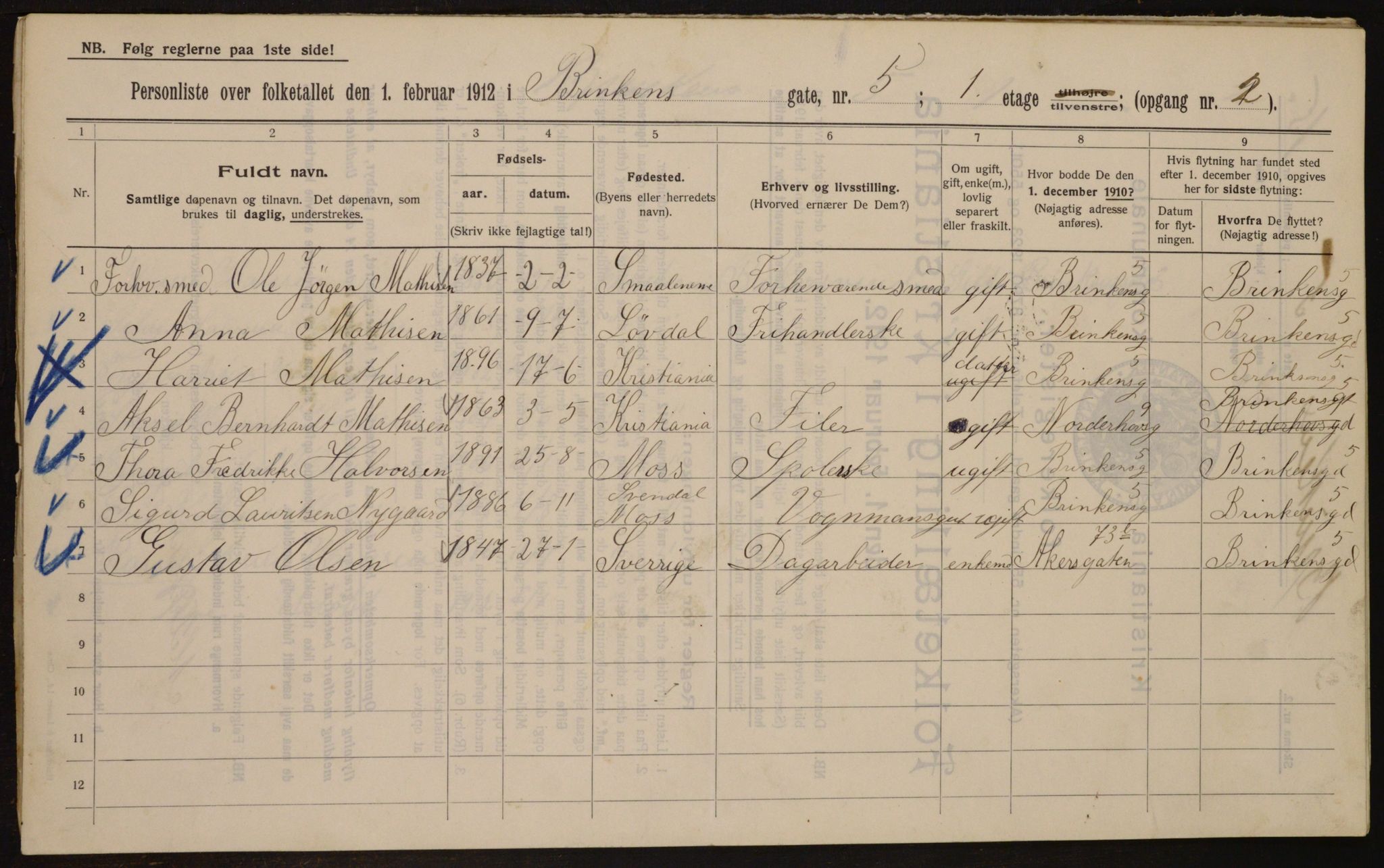 OBA, Municipal Census 1912 for Kristiania, 1912, p. 8633