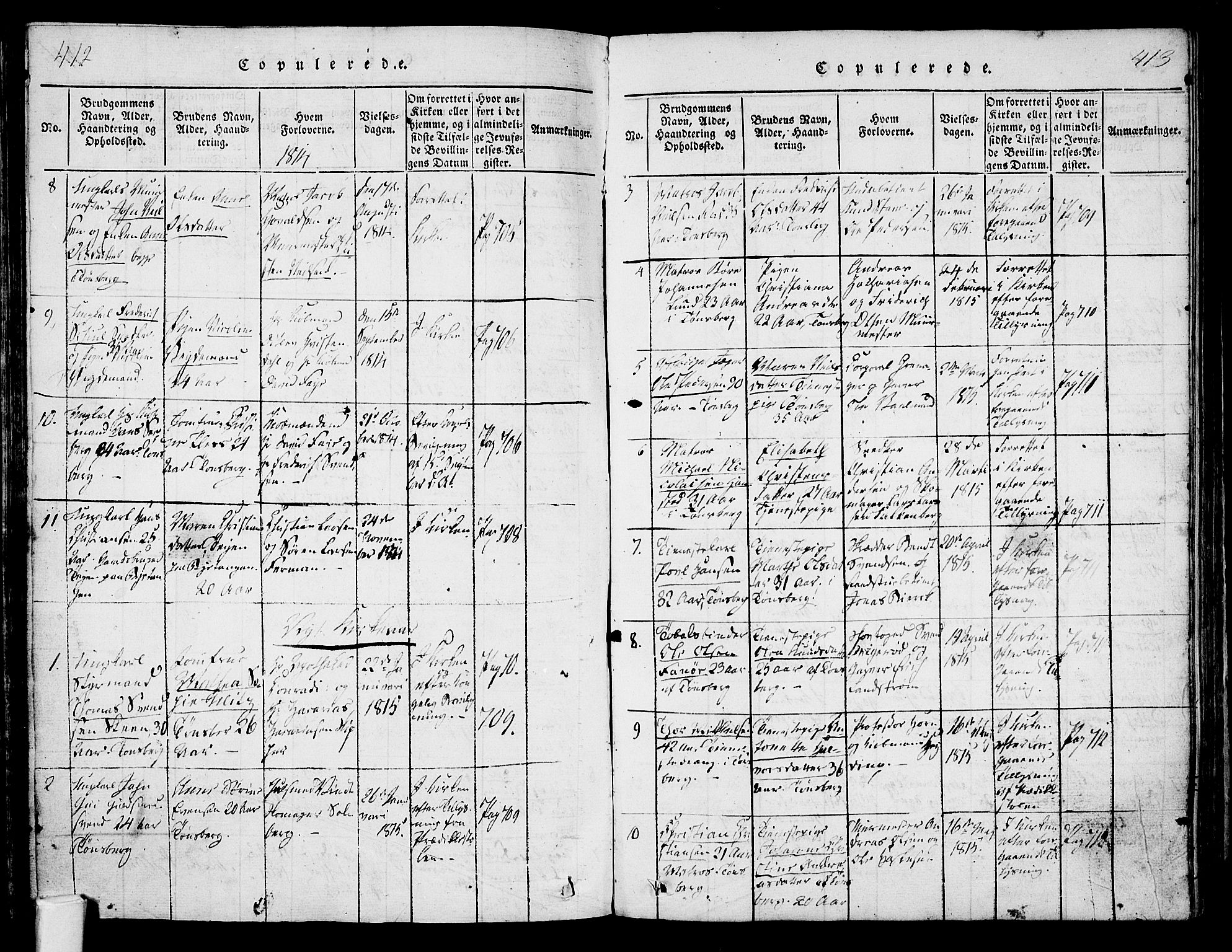 Tønsberg kirkebøker, SAKO/A-330/F/Fa/L0004: Parish register (official) no. I 4, 1813-1826, p. 412-413