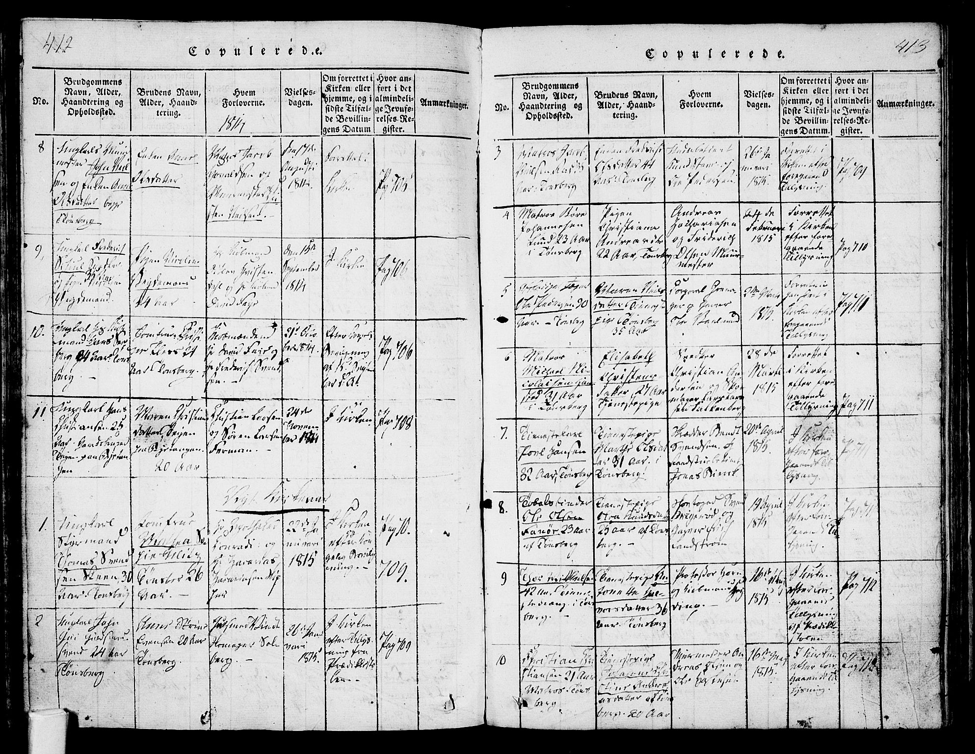 Tønsberg kirkebøker, AV/SAKO-A-330/F/Fa/L0004: Parish register (official) no. I 4, 1813-1826, p. 412-413