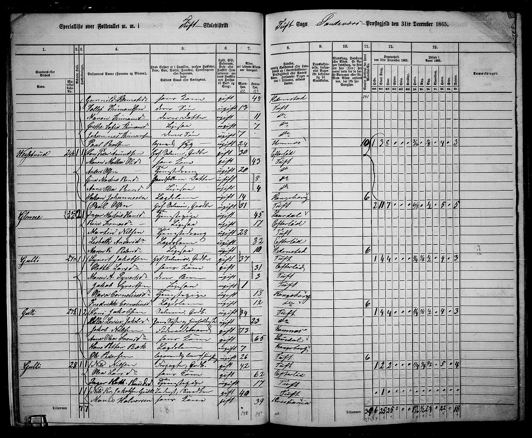 RA, 1865 census for Sandsvær, 1865, p. 21