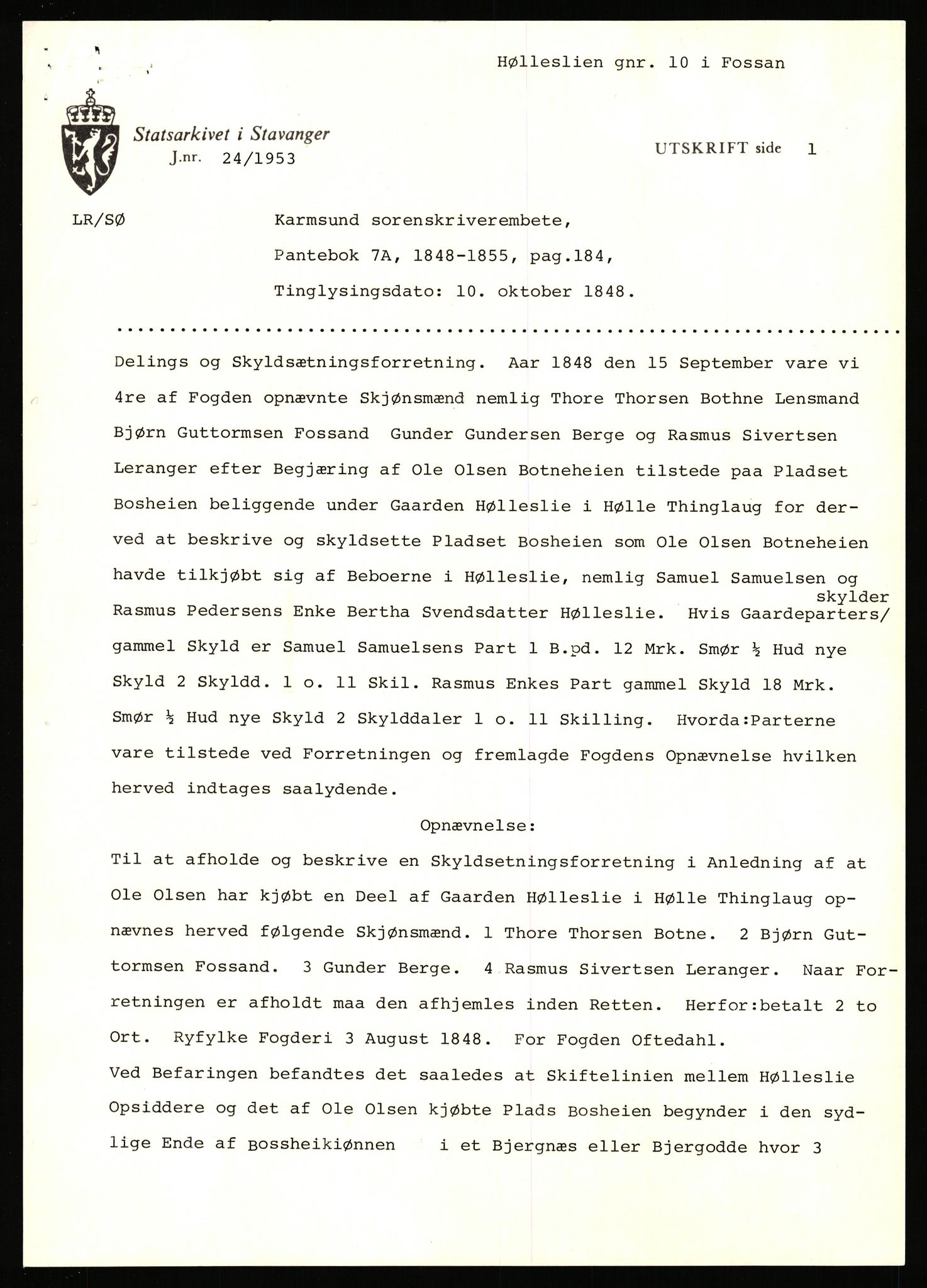 Statsarkivet i Stavanger, AV/SAST-A-101971/03/Y/Yj/L0042: Avskrifter sortert etter gårdsnavn: Høle - Håland vestre, 1750-1930, p. 259