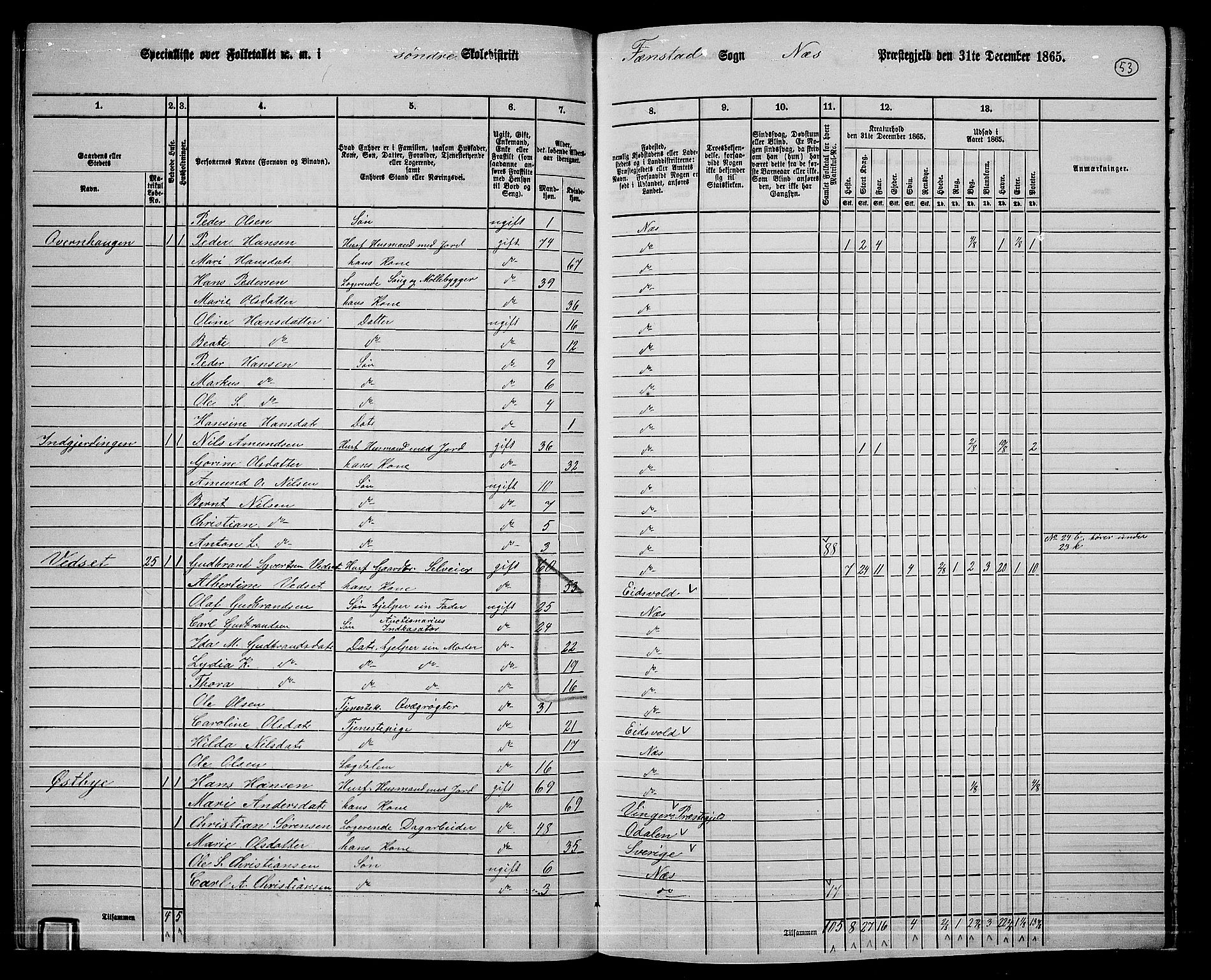 RA, 1865 census for Nes, 1865, p. 50