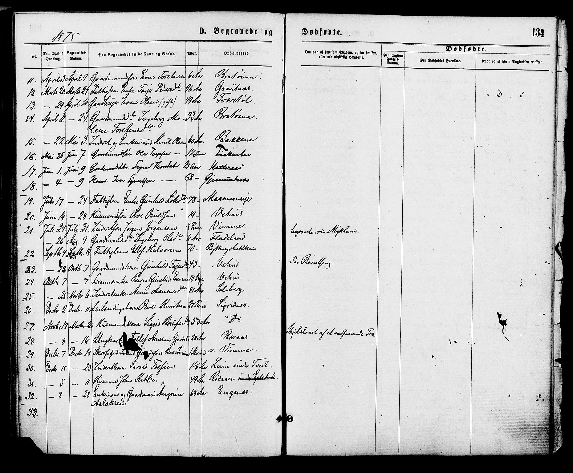 Åmli sokneprestkontor, SAK/1111-0050/F/Fa/Fac/L0009: Parish register (official) no. A 9 /1, 1869-1884, p. 134