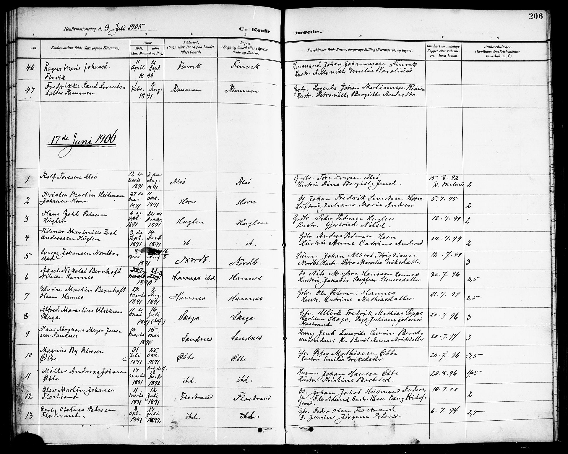 Ministerialprotokoller, klokkerbøker og fødselsregistre - Nordland, SAT/A-1459/838/L0559: Parish register (copy) no. 838C06, 1893-1910, p. 206