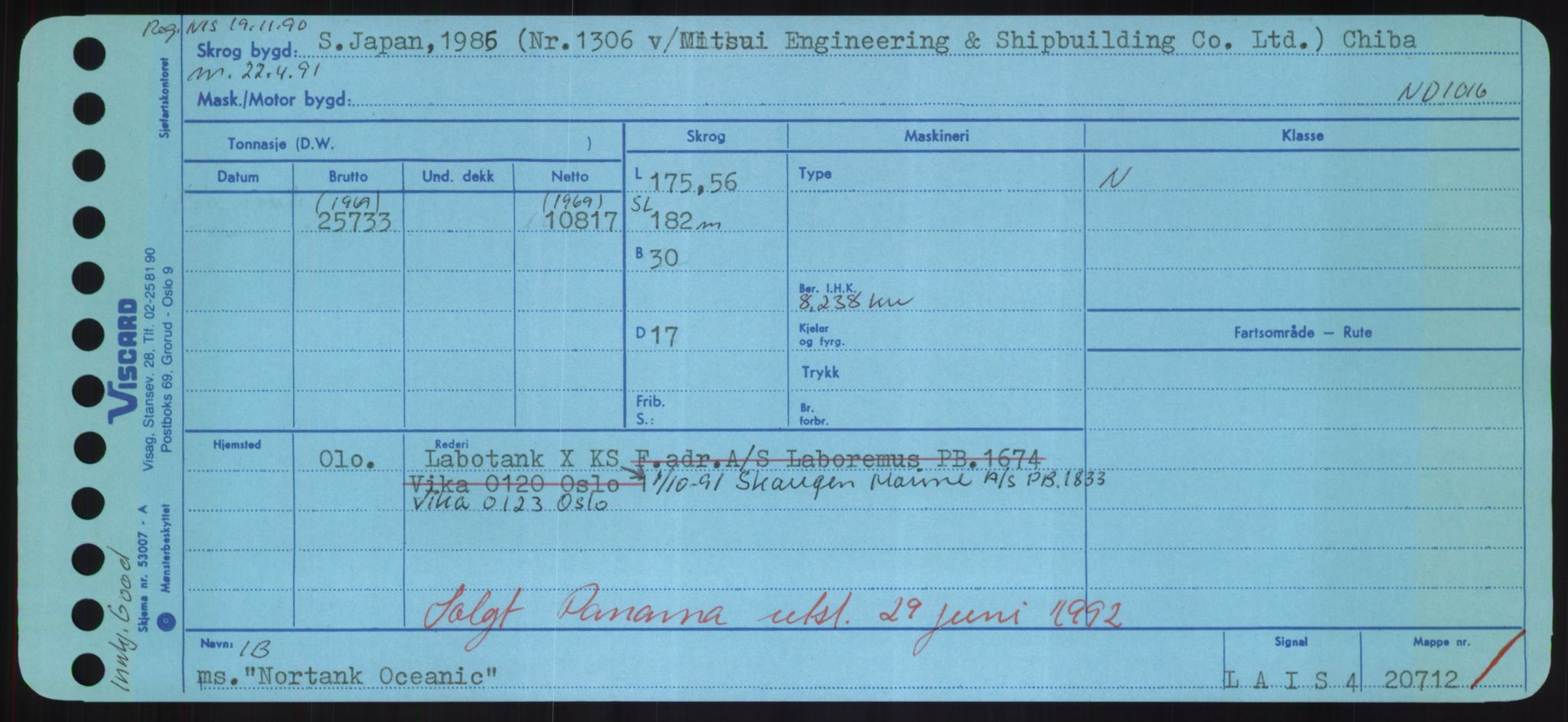 Sjøfartsdirektoratet med forløpere, Skipsmålingen, RA/S-1627/H/Hd/L0027: Fartøy, Norhop-Nør, p. 183