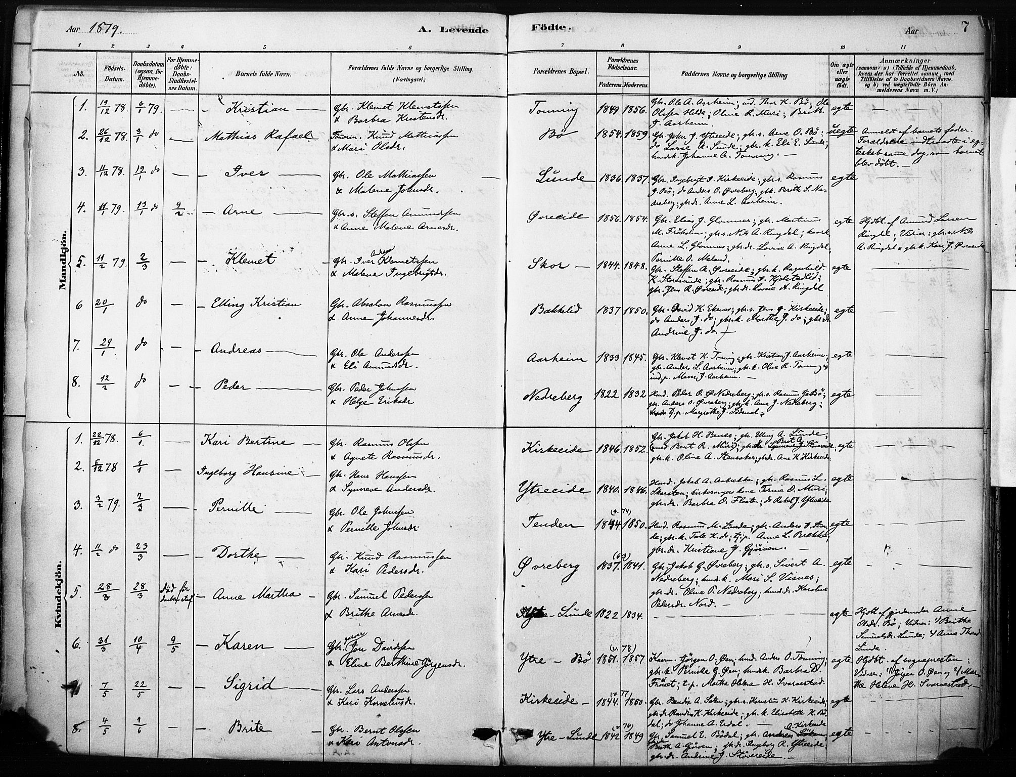 Stryn Sokneprestembete, SAB/A-82501: Parish register (official) no. B 1, 1878-1907, p. 7