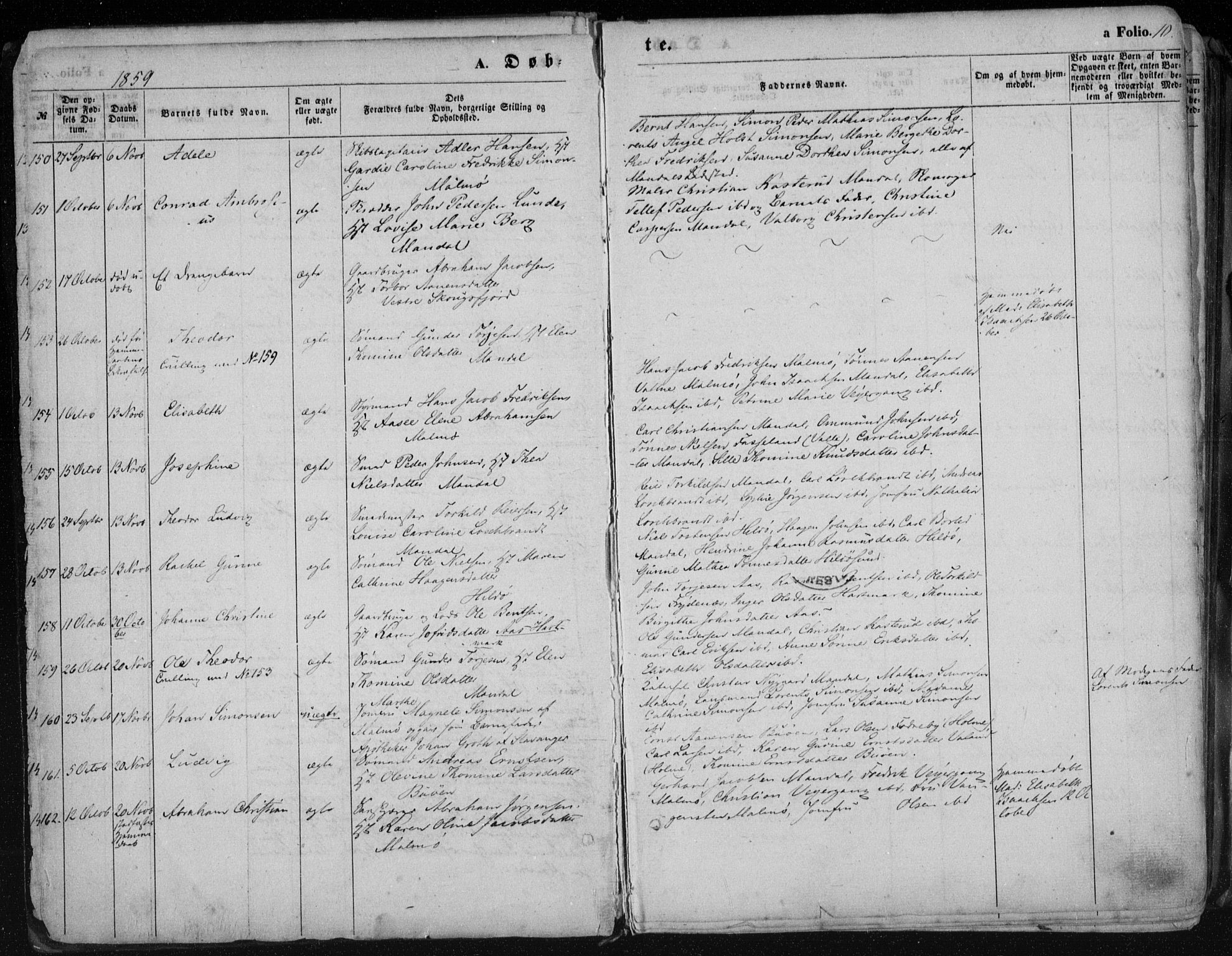 Mandal sokneprestkontor, AV/SAK-1111-0030/F/Fa/Faa/L0014: Parish register (official) no. A 14, 1859-1872, p. 10