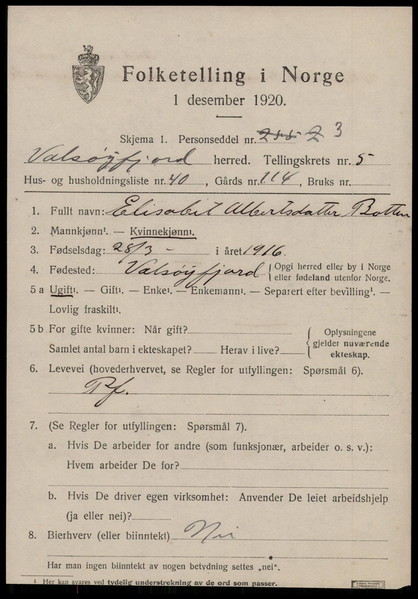SAT, 1920 census for Valsøyfjord, 1920, p. 2893